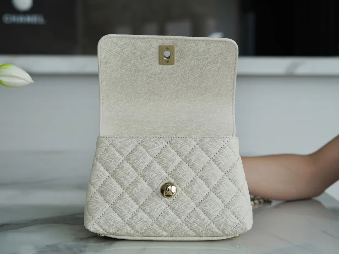 Chanel 2021 Coco Handle Grain Leather - White - Mini