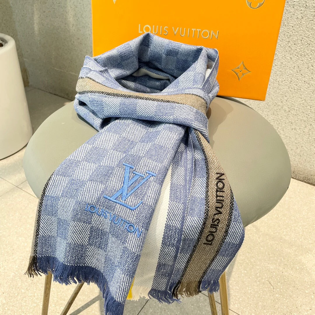 LV - Кашемировый шарф премиум-класса - 180 см - 32 см - 100% кашемир - Светло-голубой