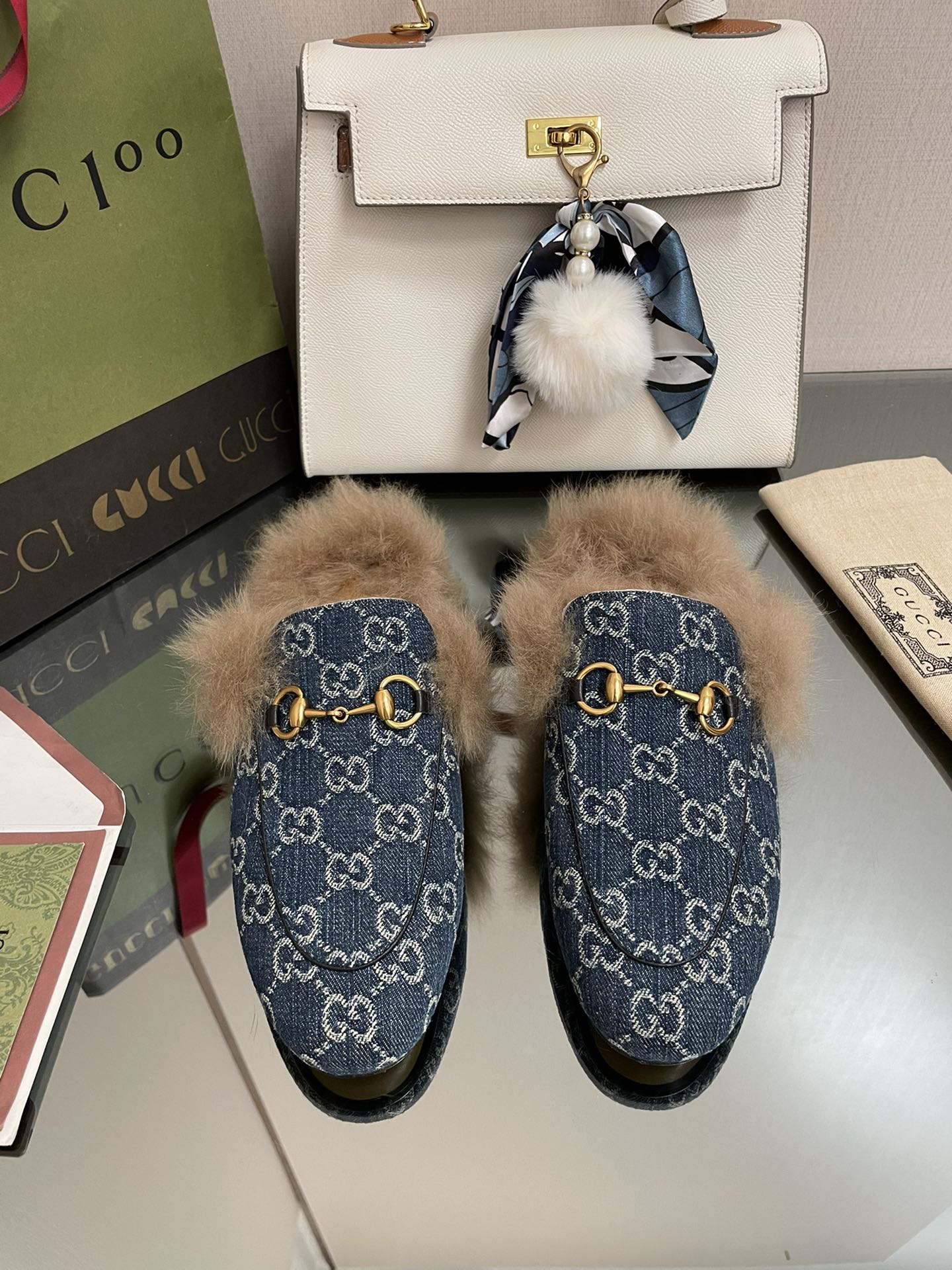 Gucci - Мюли Denim Monogram Horsebit Mouri