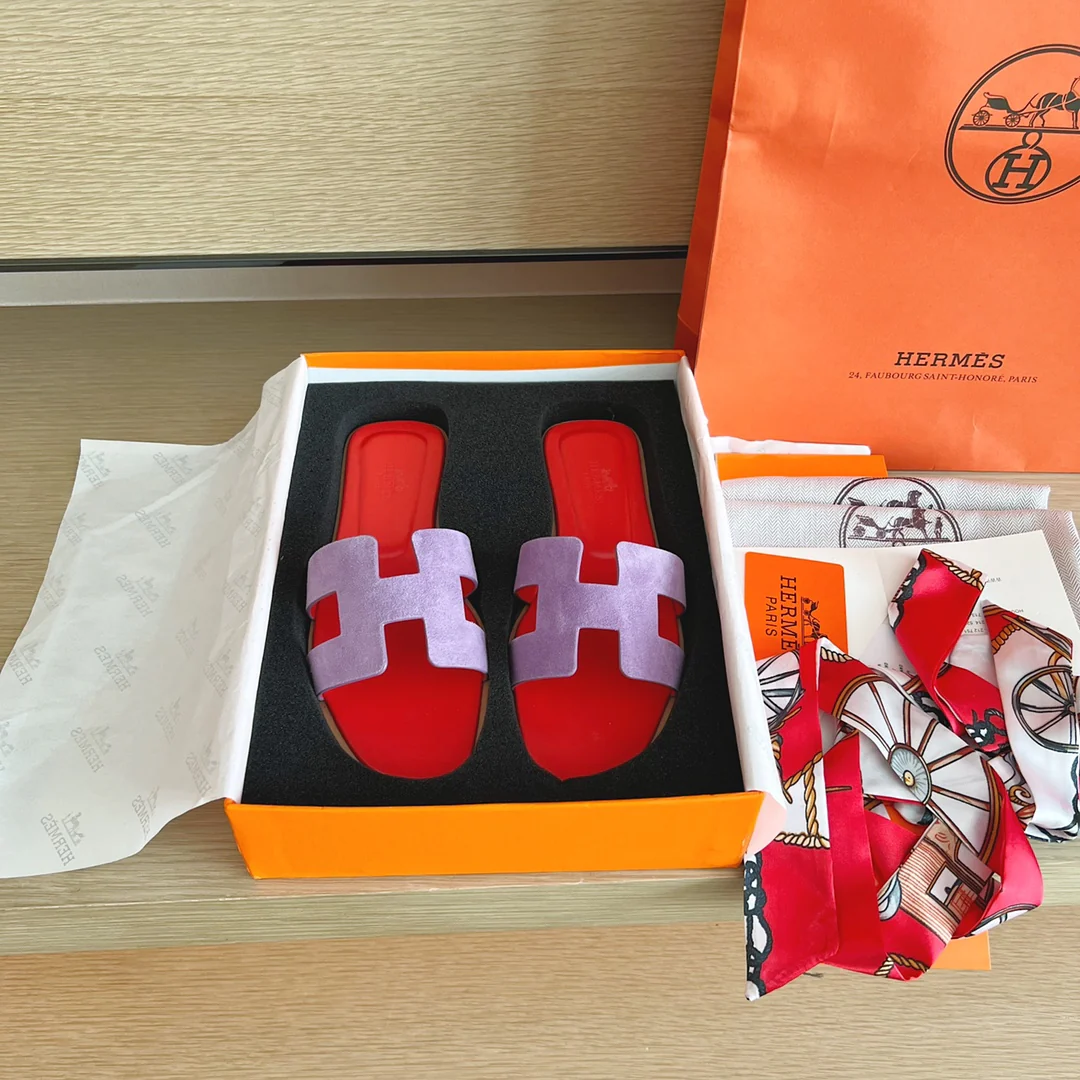 Новые цвета Hermes 2022 - Ручное плетение - Плоские тапочки H - 3