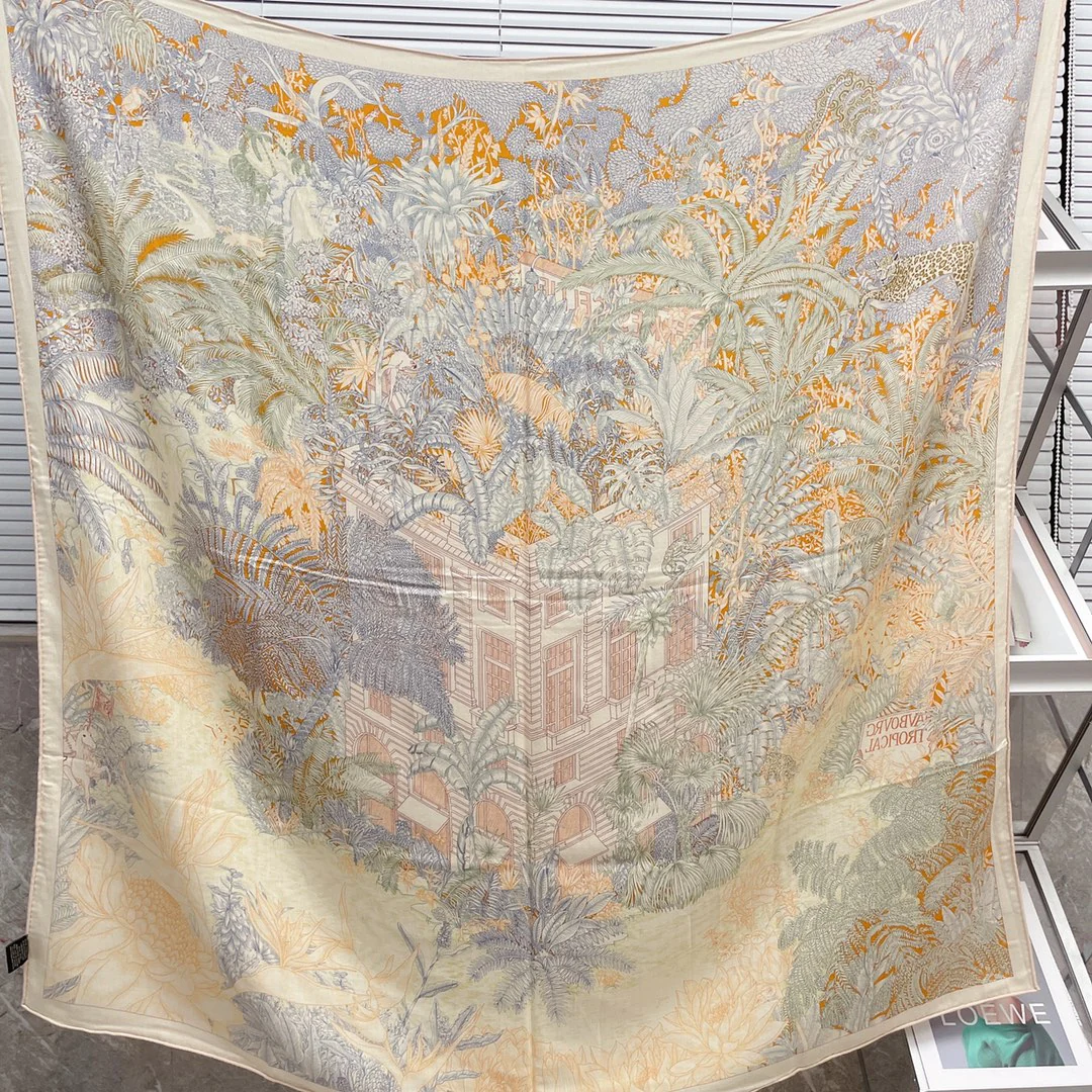 Большой двусторонний шарф Hermes - 140 см - 30 - Шелк 70 - Шерсть - 3