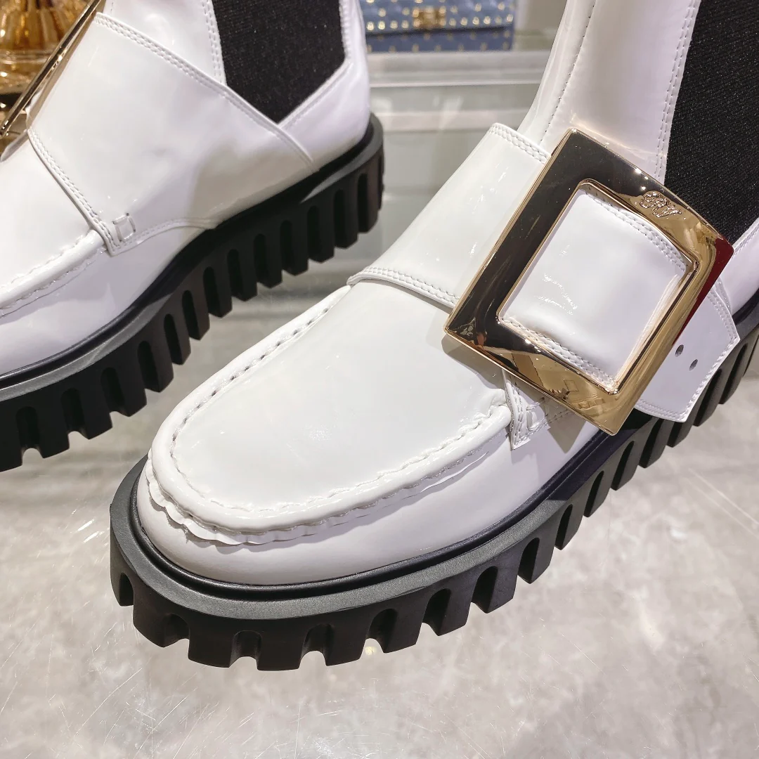 Ботильоны RV с пряжкой и стразами - белые