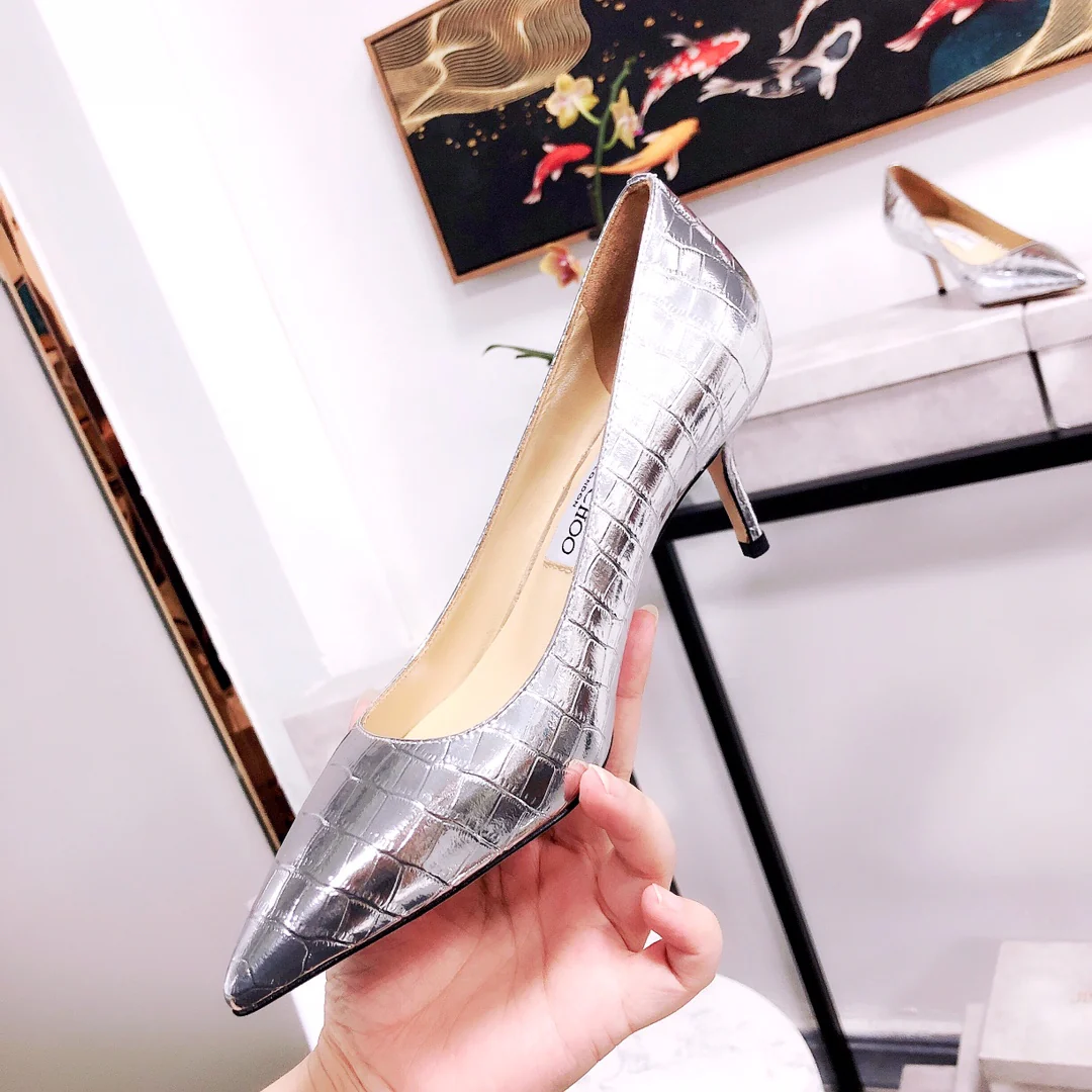 Jimmy - Туфли на высоком каблуке необычной формы - Узор под камень - Серебристые