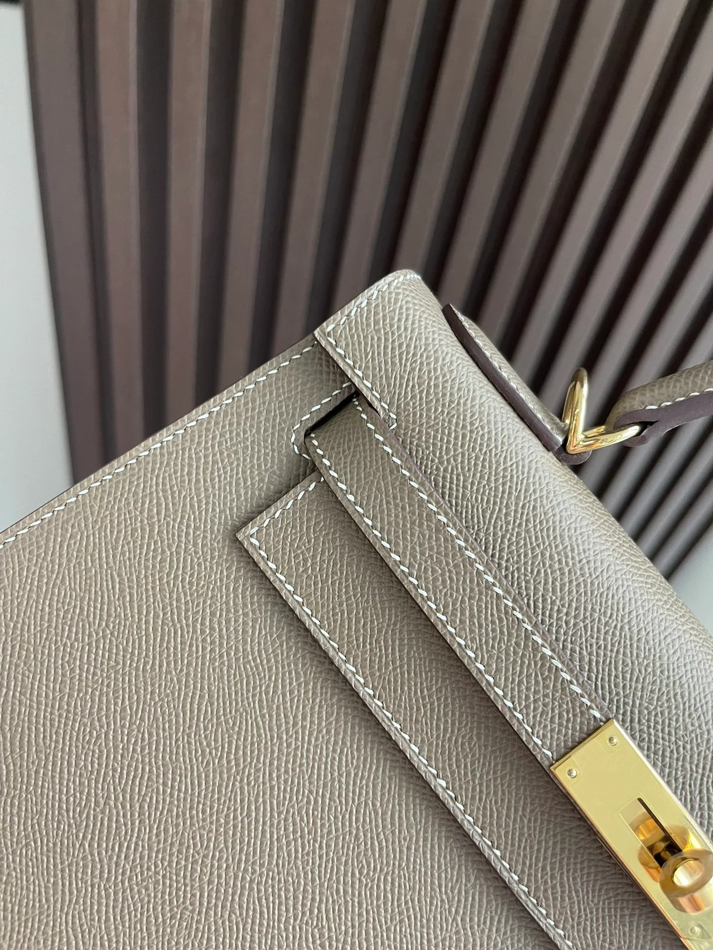 Hermes Kelly 28 Epsom Outer Seam Elephant Grey Gold Buckle