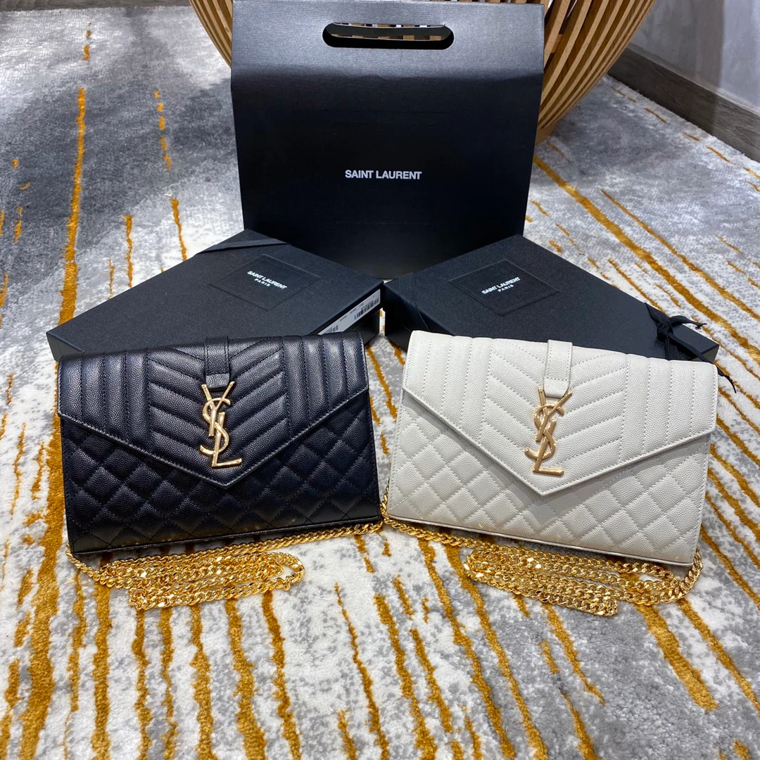 Сумка-конверт YSL с монограммой и икрой, V-образной ромбовидной стёжкой - 2 шт.