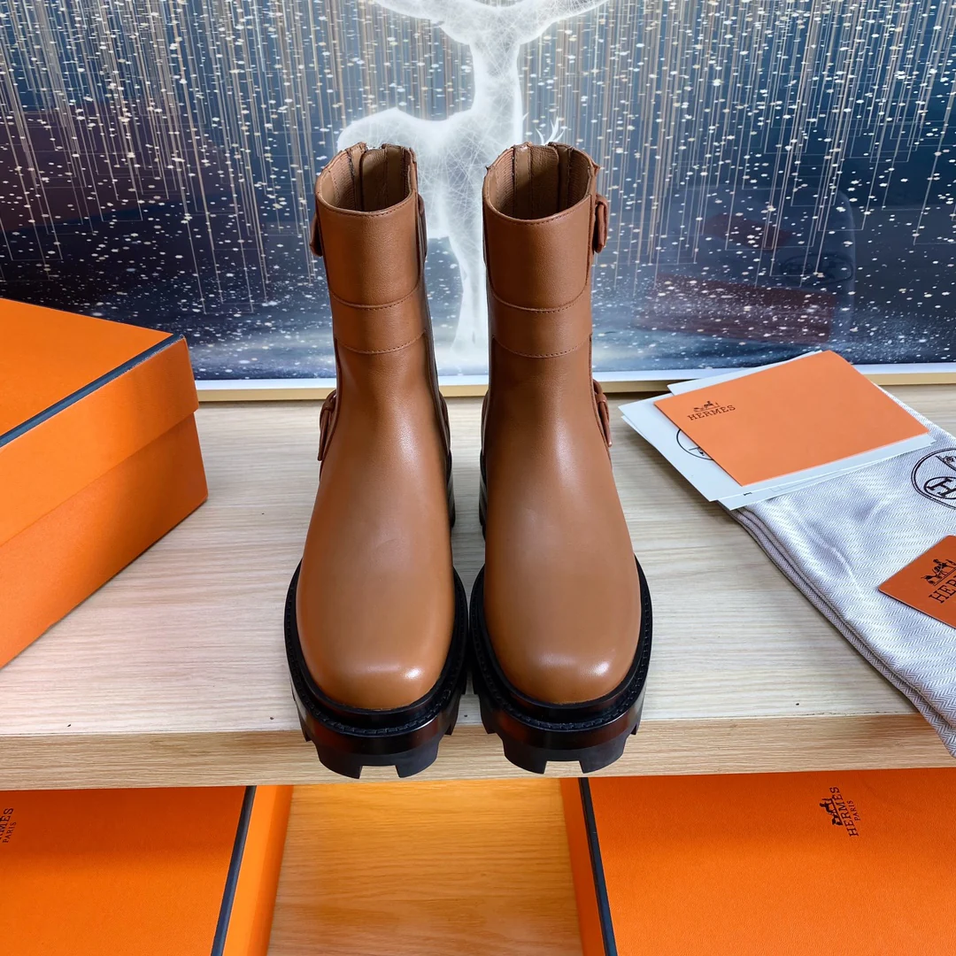 Классические ботильоны Hermes 2023 года - коричневые