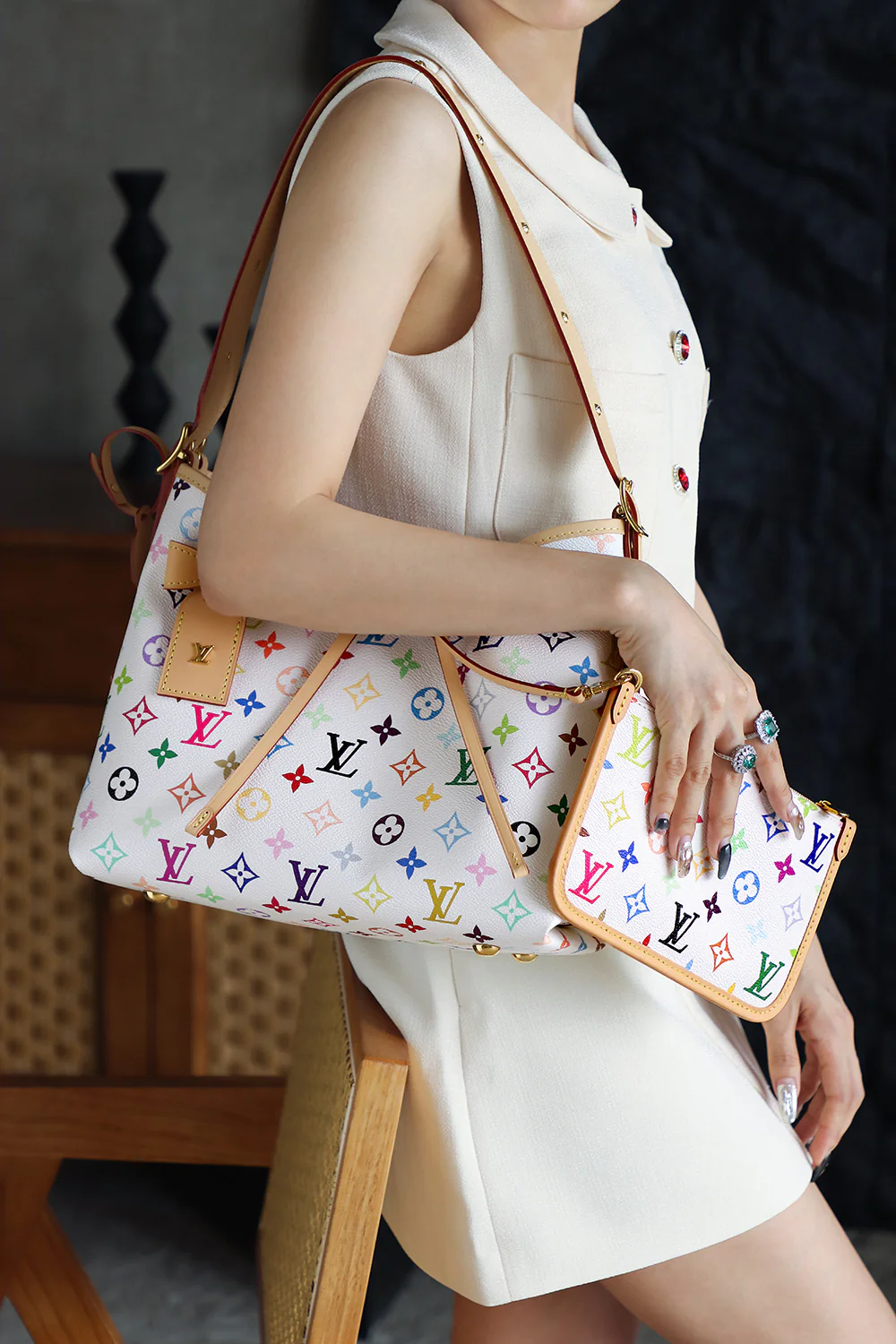 LV-m13661-сумка-белый трехцветный