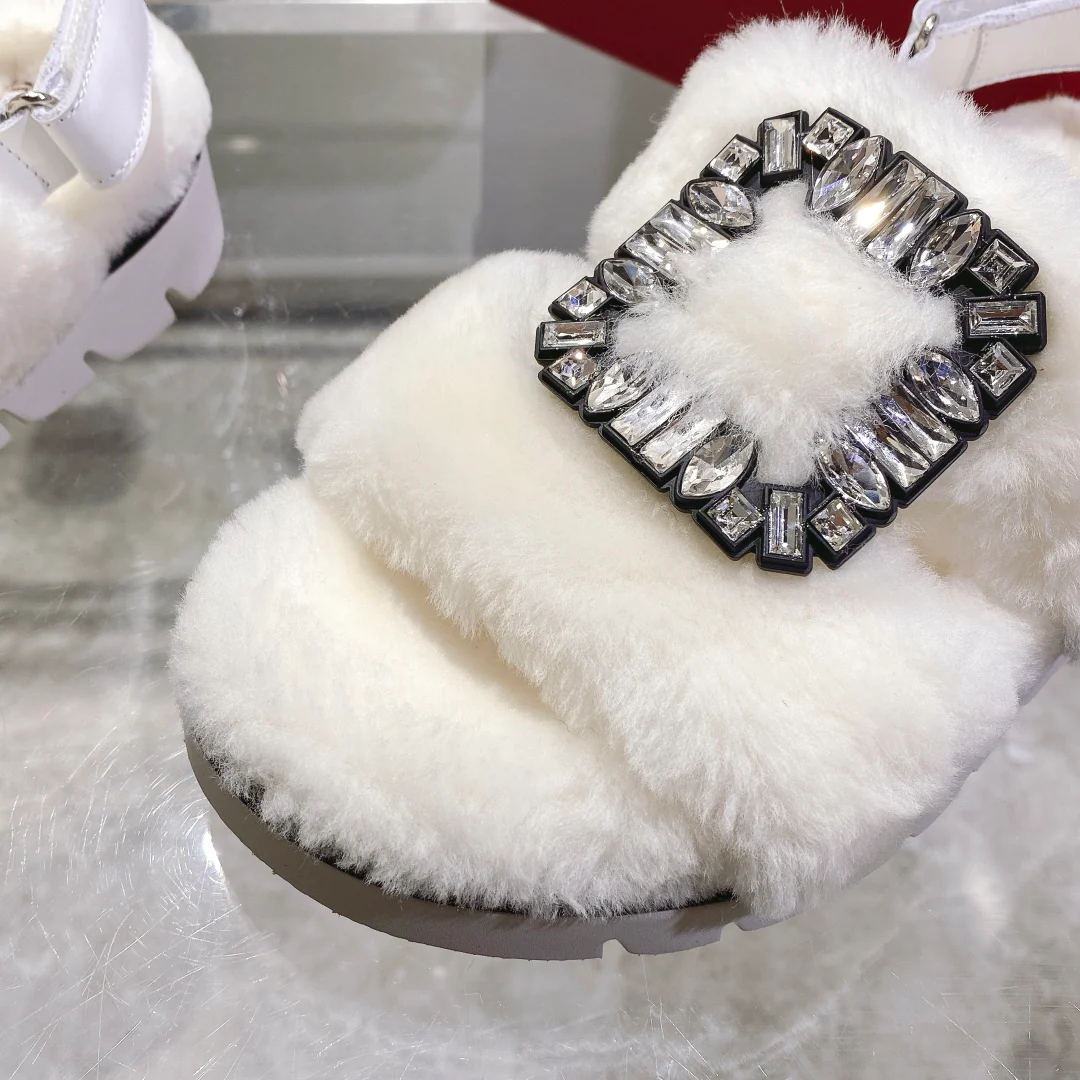 Обувь RV Shoes - Новинка 2023 года - Шерстяные тапочки с пряжкой и стразами