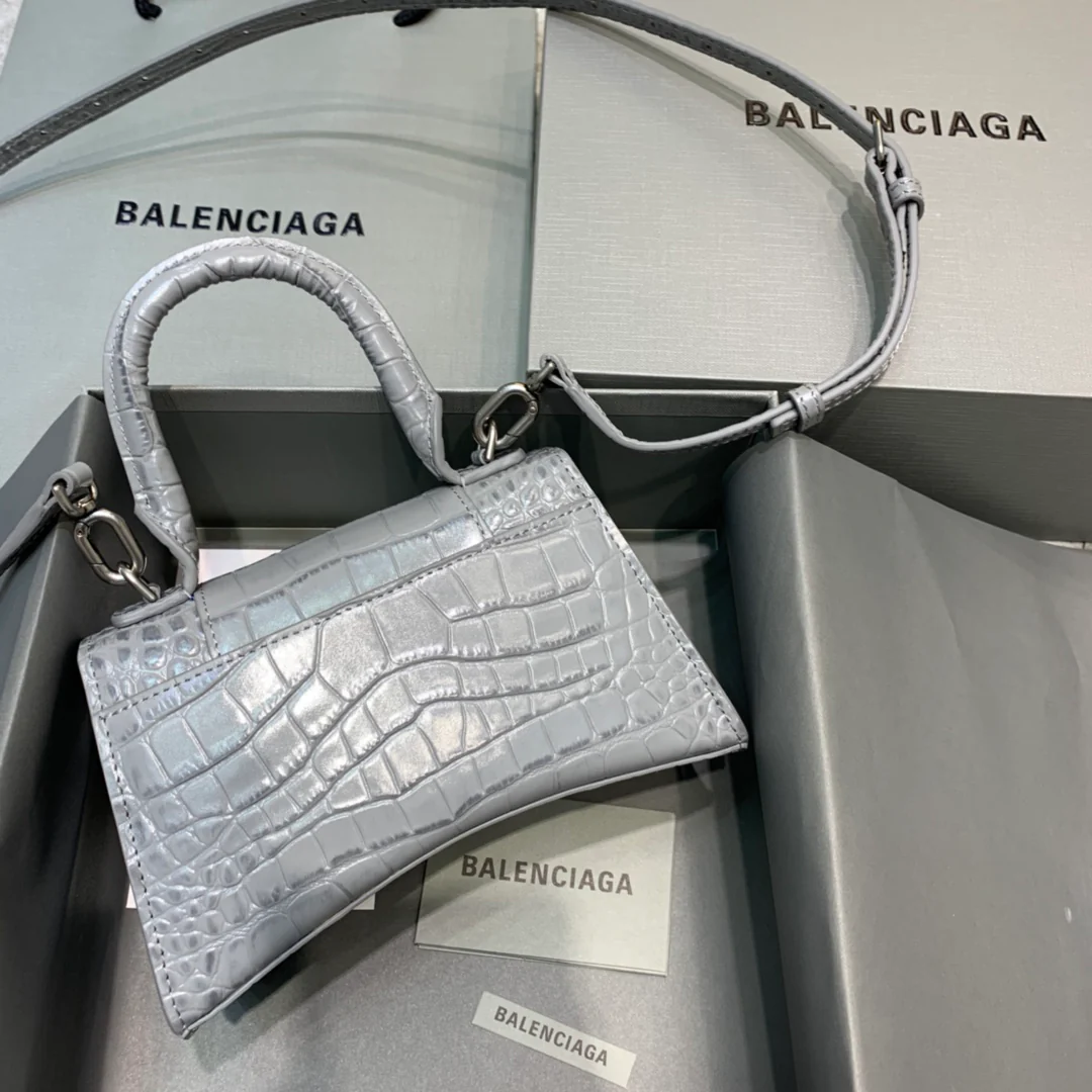 Сумка Balenciaga Hourglass, размер XS, темно-серый, с крокодиловым принтом - 1 шт.