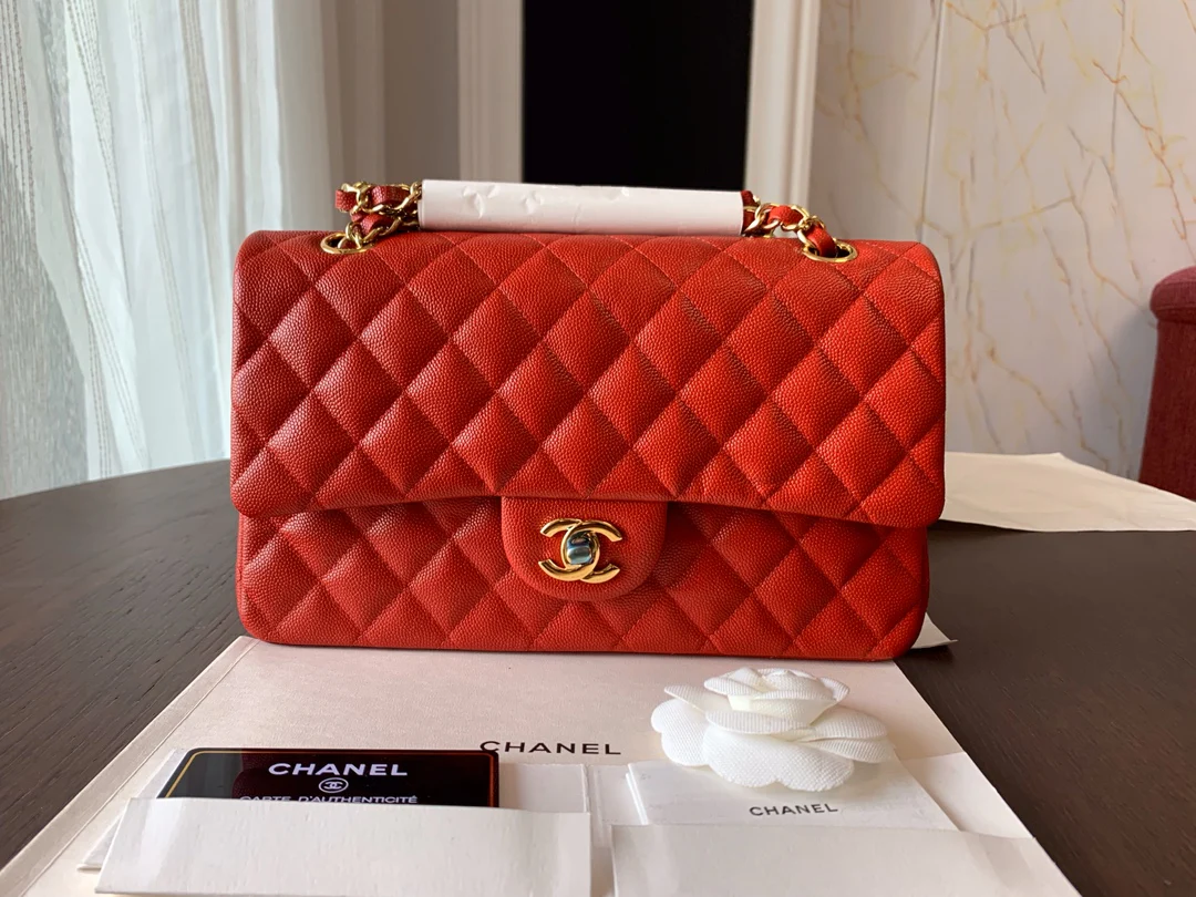 Сумка Chanel Caviar Textured Leather CF Bag - Красная - 25 см
