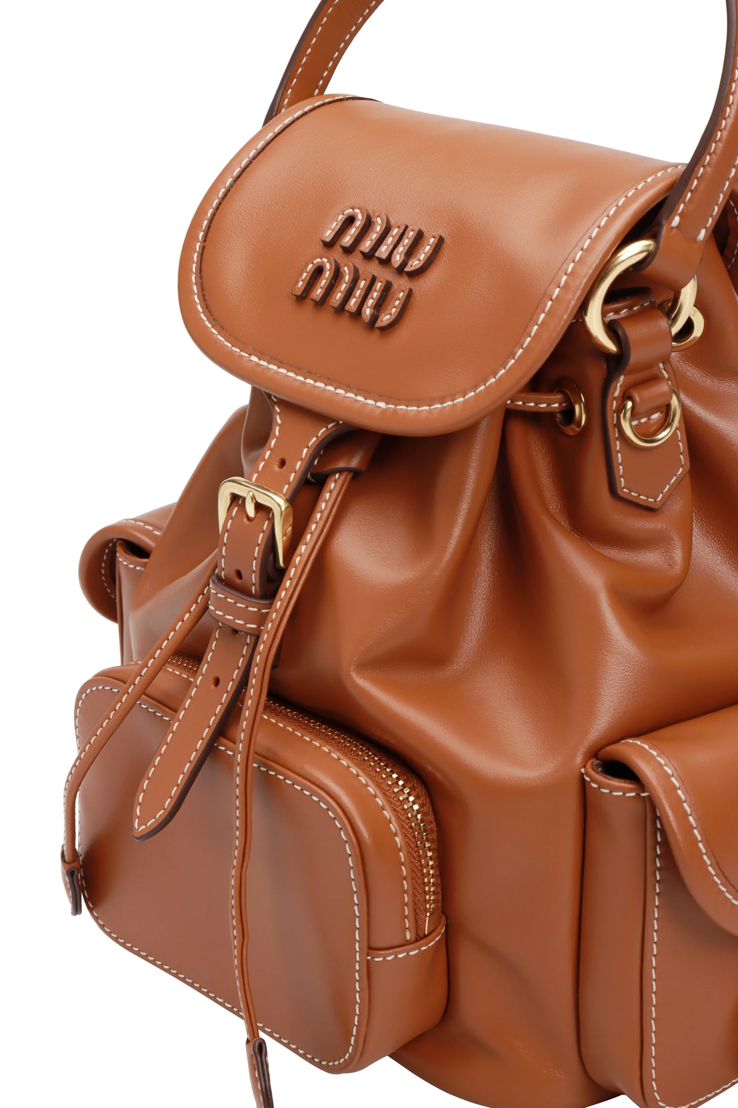 Рюкзак Miu Miu из канваса и кожи, маленький, коньячный.