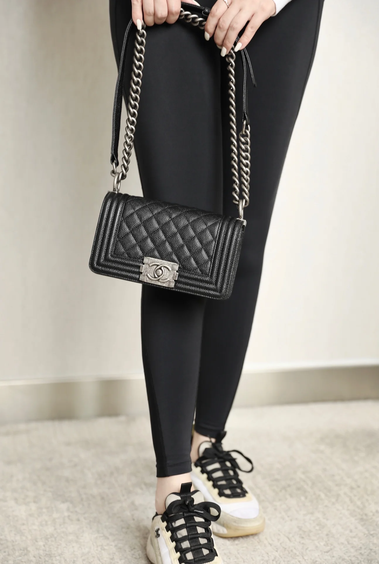 Chanel Le Boy Crystal Diamond Pattern Caviar - Medium - Black Silver