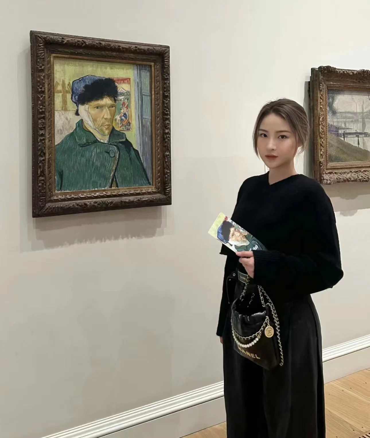 Сумка Chanel No. 22 - черная - двойная цепочка - жемчужная цепочка