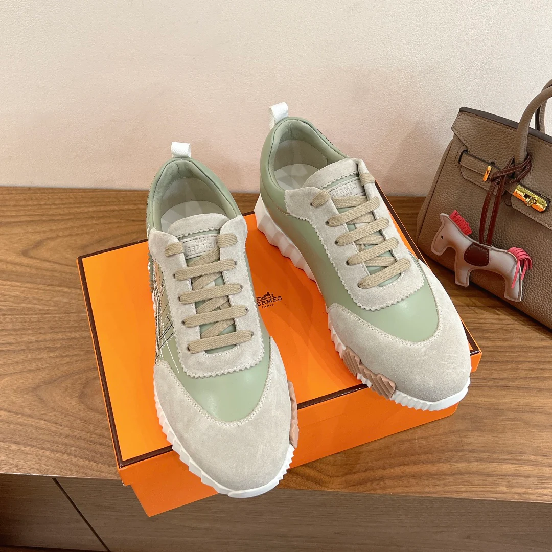 Простые повседневные туфли Hermes 2024 - зеленые