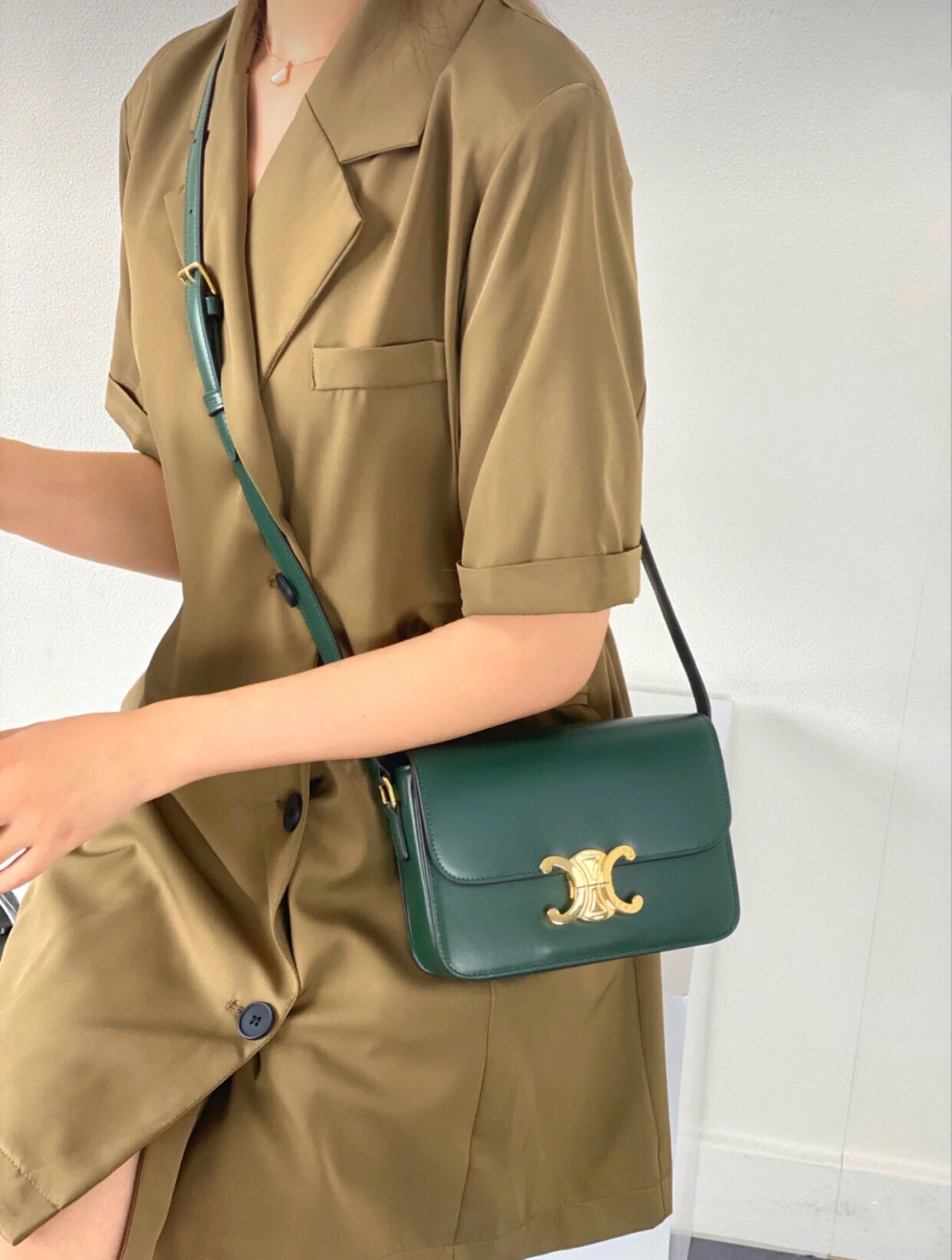 Celine Triomphe Medium Calfkin Dark Green