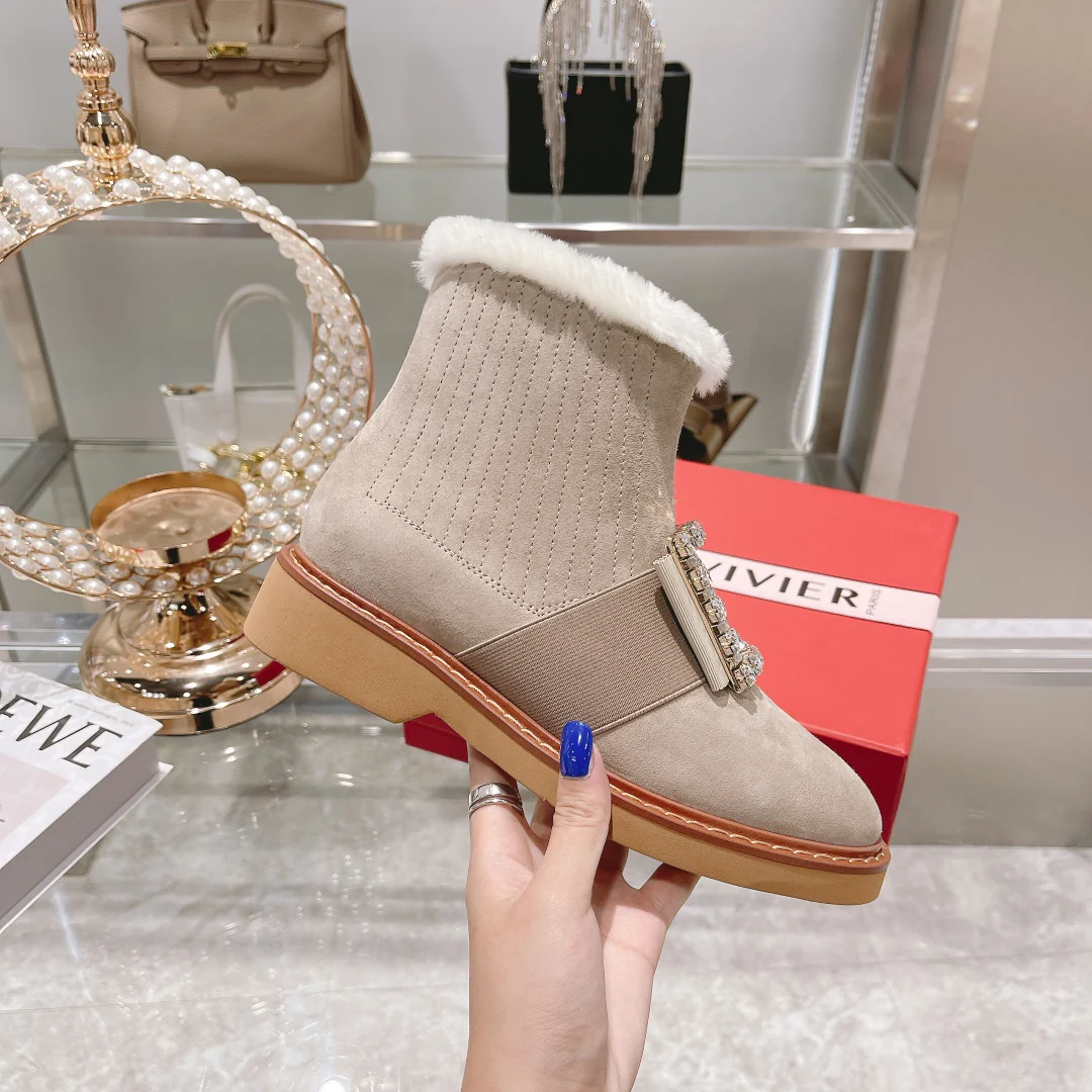 Новые шерстяные ботильоны RV осенне-зимней коллекции с пряжкой и стразами - 1 шт.