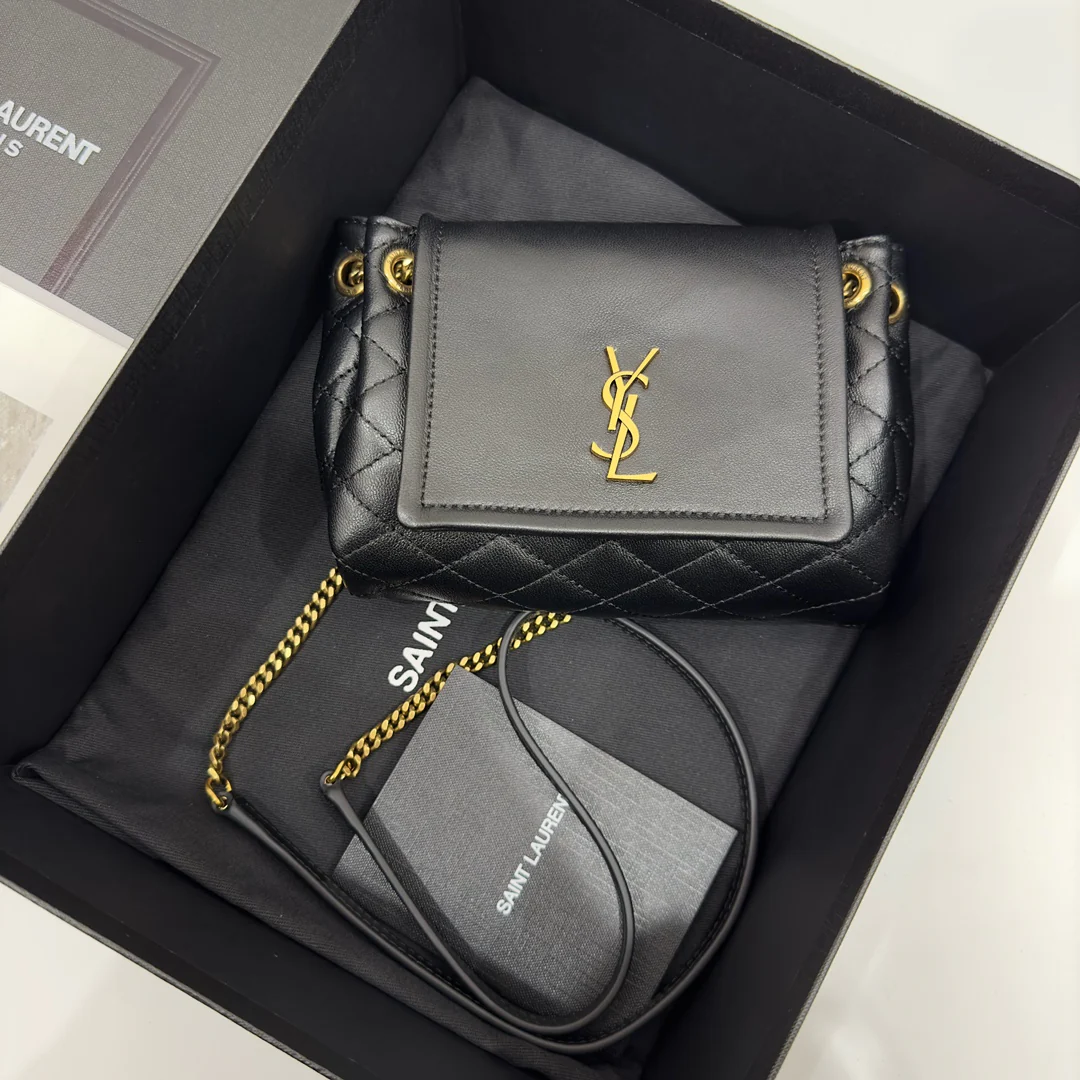 Мини-юбка YSL Nolita из овечьей кожи, черная