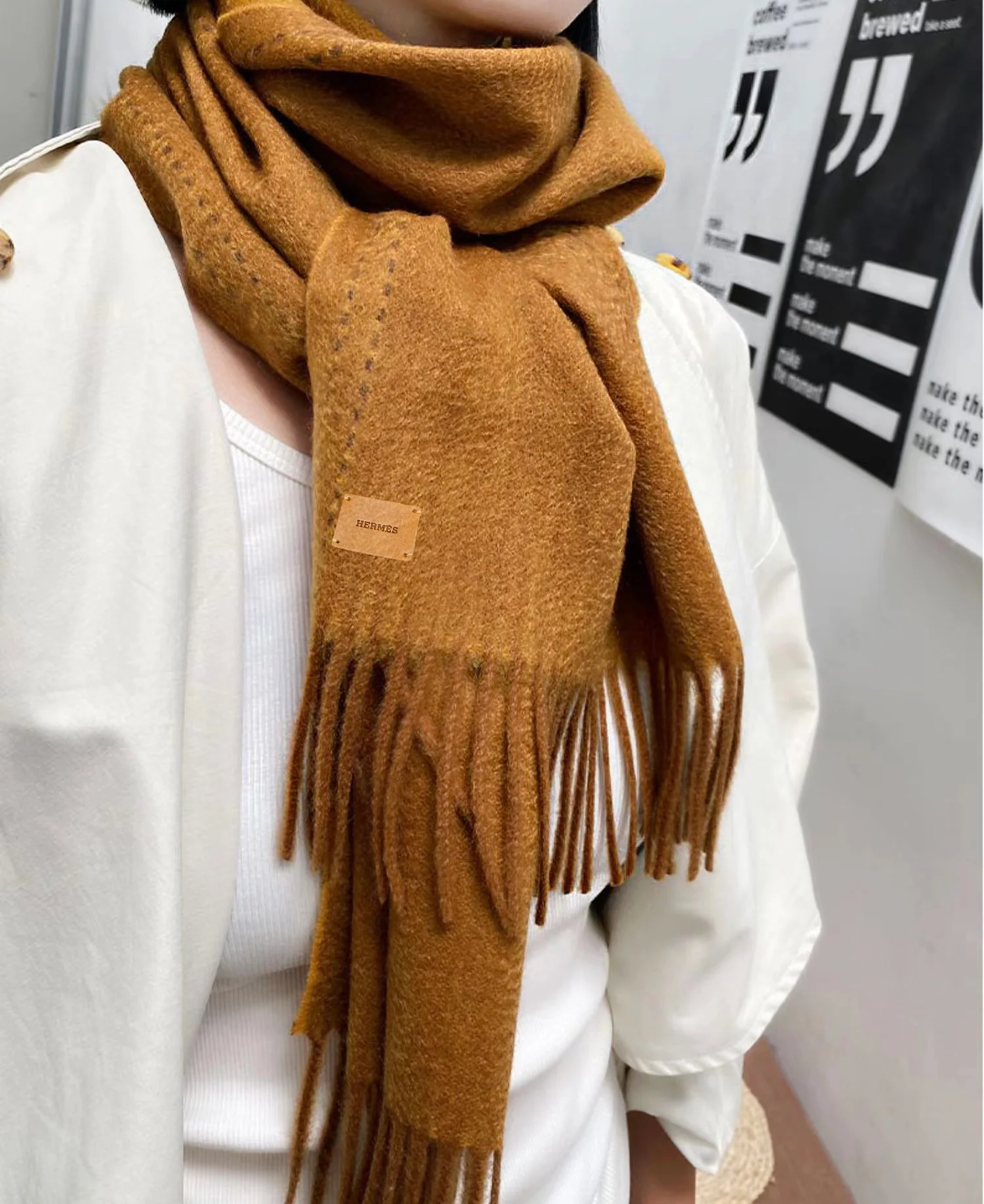 Двусторонний длинный кашемировый шарф Hermes - 30 см - 190 см - 100 г - Кашемир из высококачественной дикой козы
