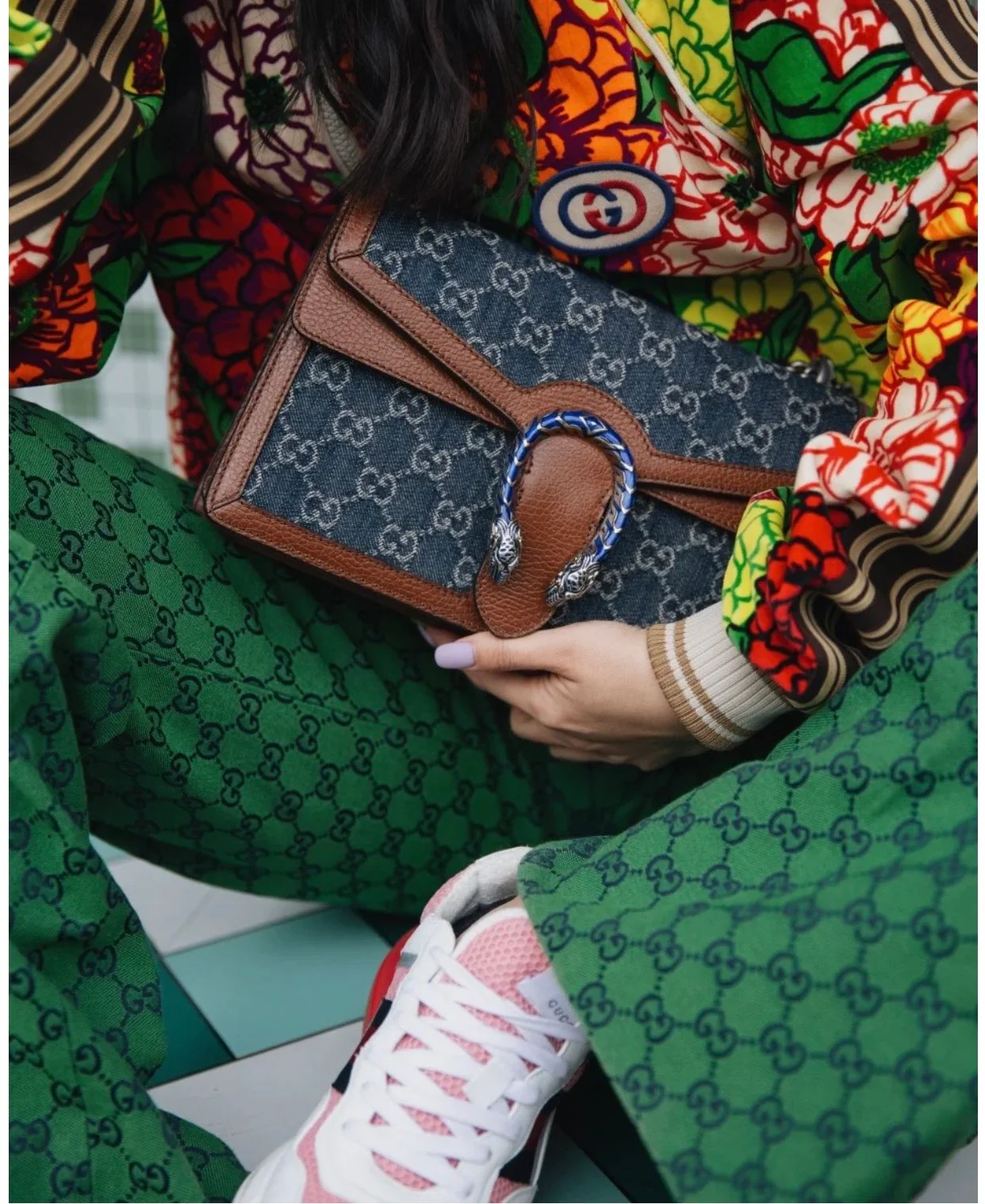 Gucci-酒神包-牛仔帆布手袋-上身图分享