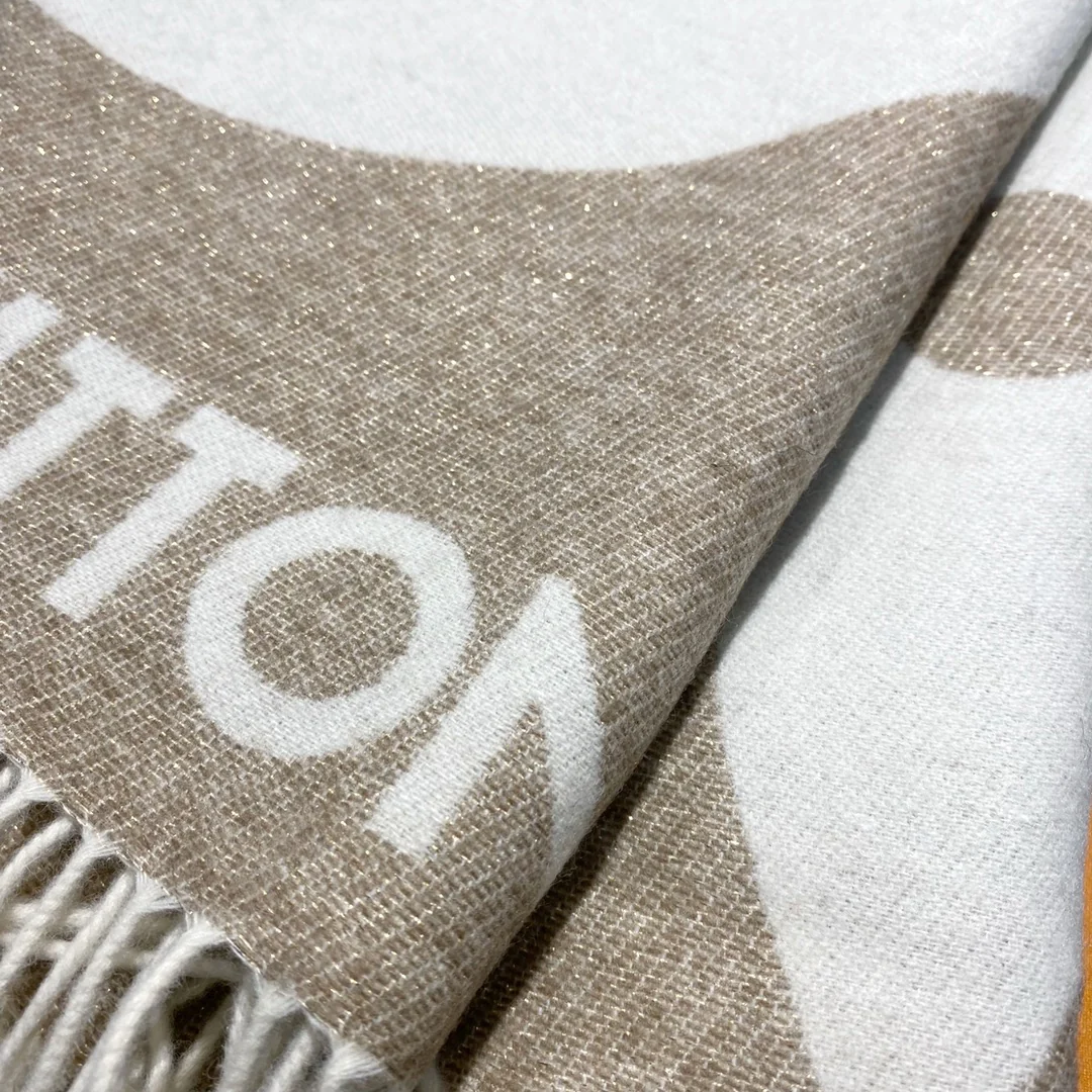 LV - Кашемировая шаль/шарф с золотой нитью - 70-200 см - 100 нитей, тонкая кашемировая пряжа, сотканная с металлизированной нитью.