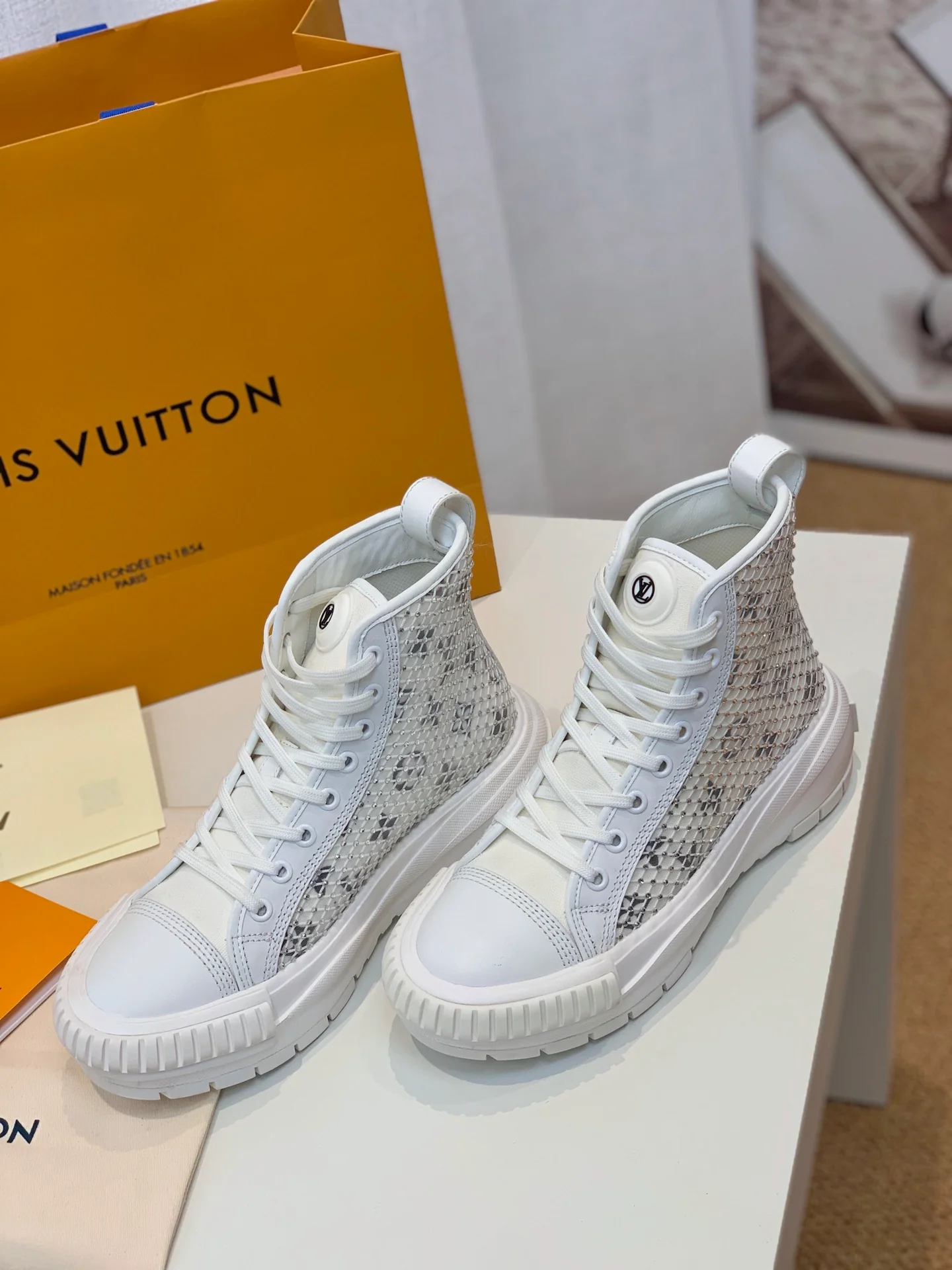 Обувь LV - LV Squad - Верх из сетчатого материала с кристаллами - Высокие повседневные туфли