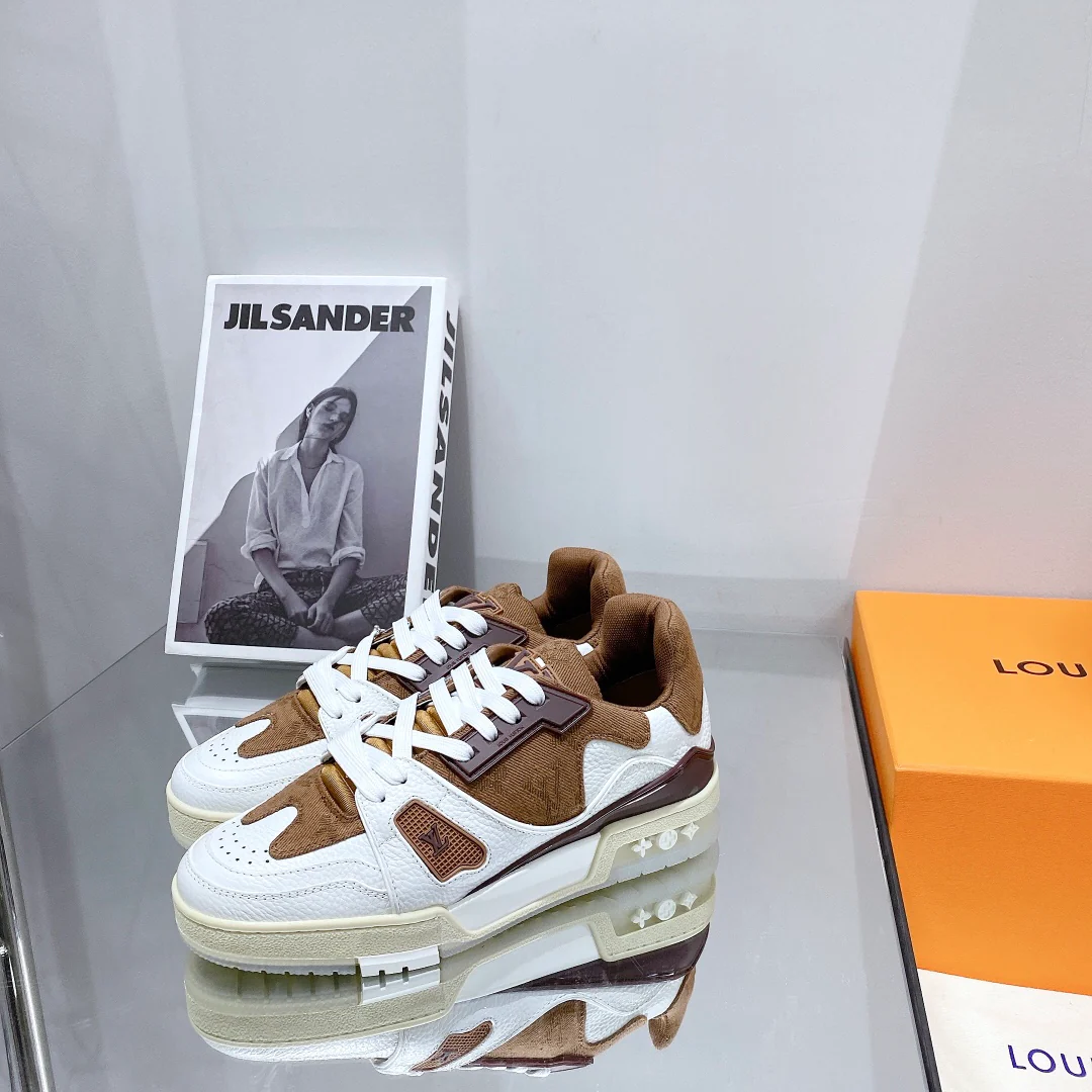 Обувь LV - кроссовки LV Trainer из джинсовой ткани с лоскутным дизайном - парный стиль