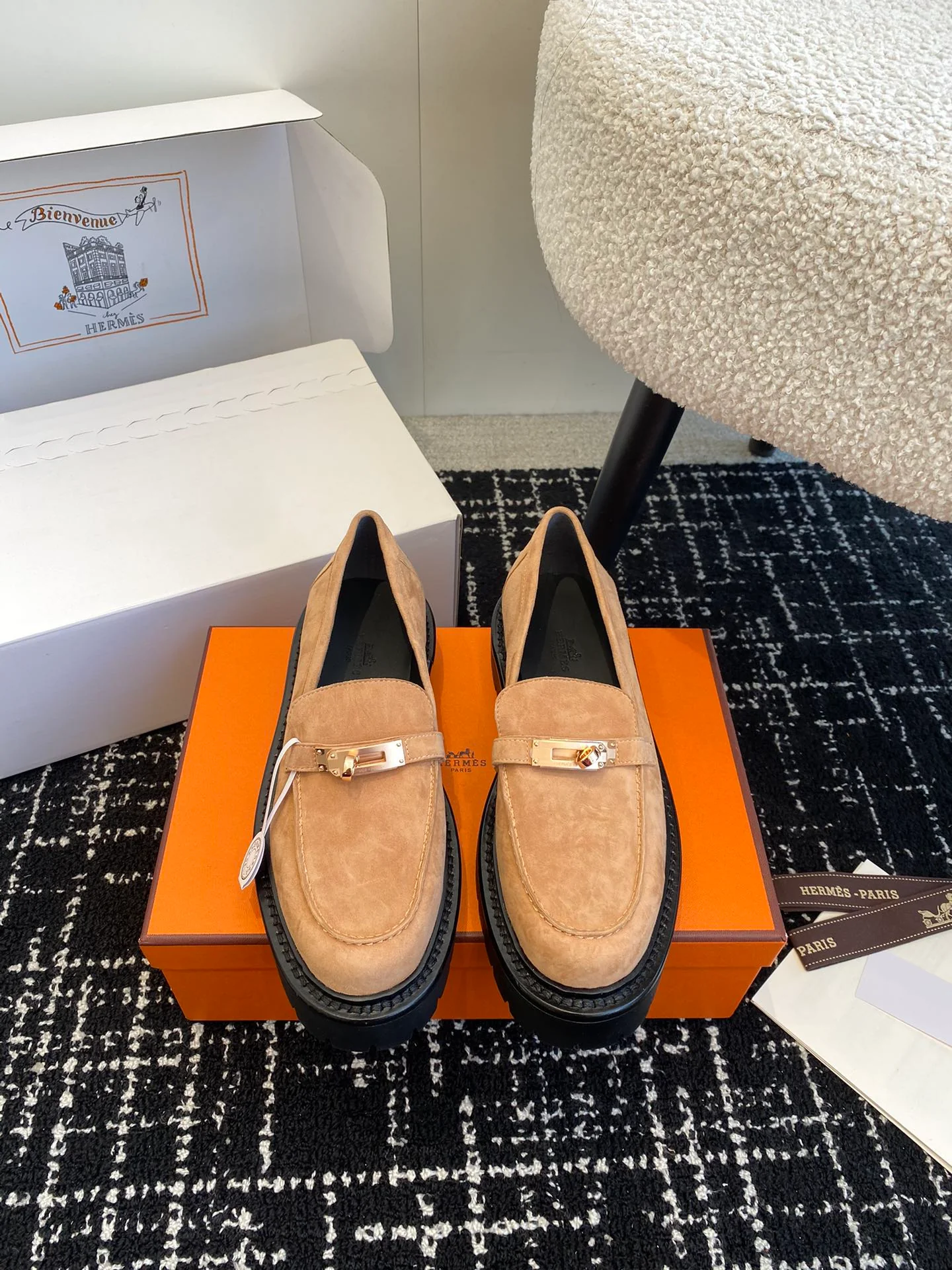 Лоферы Hermes Kelly Buckle 2024 — коричневые