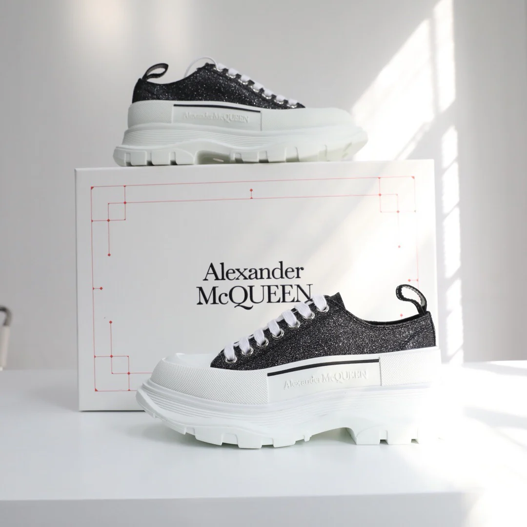 Кед на платформе McQueen - унисекс - розово-черный с блестками