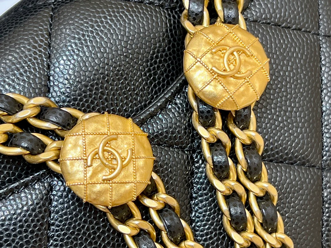 Сумка Chanel CF с цепочкой и монетками — зернистая телячья кожа — маленькая — черная