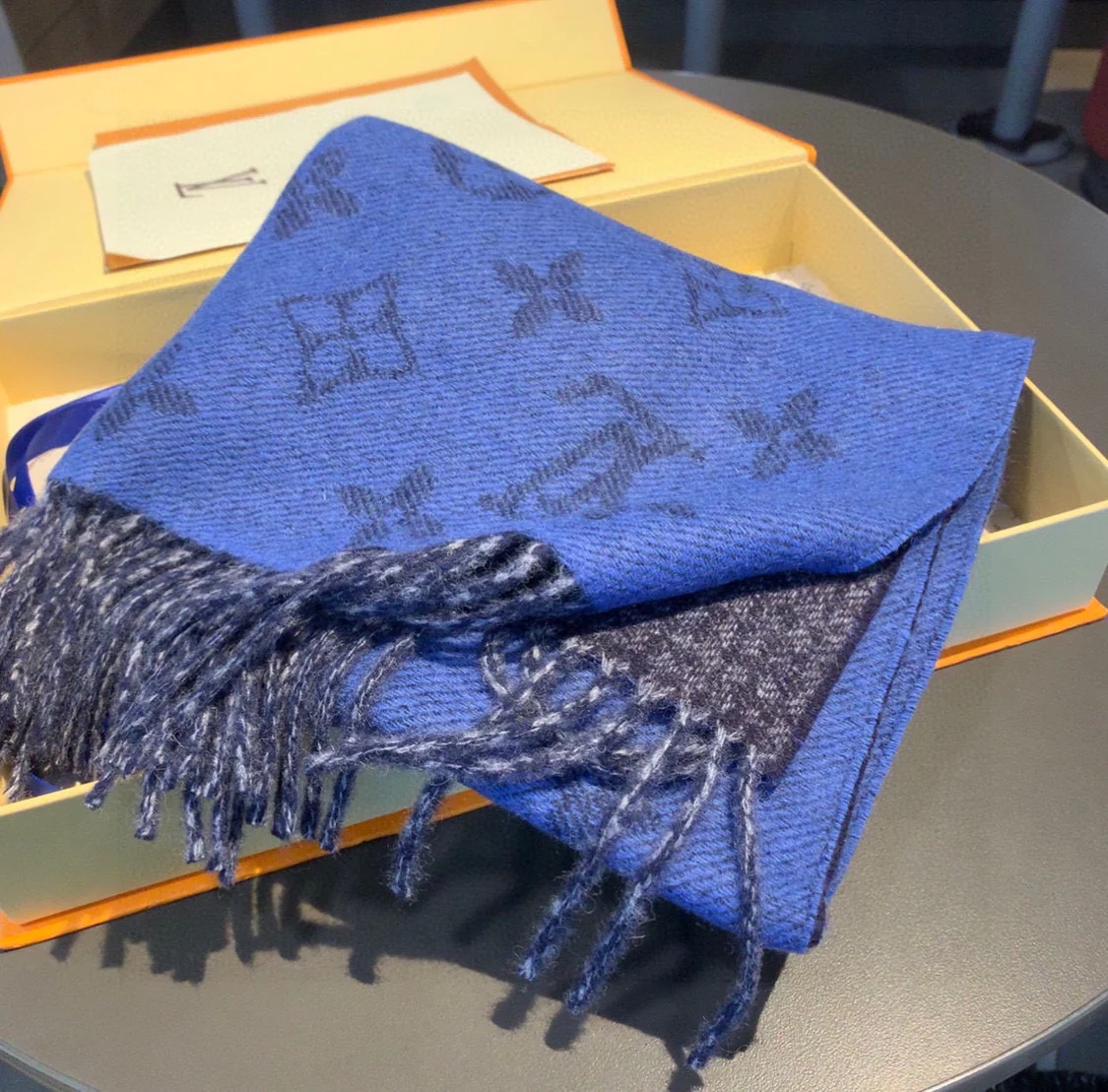 Двусторонний шарф LV Monogram - Смесь шерсти и кашемира - Синий - 1