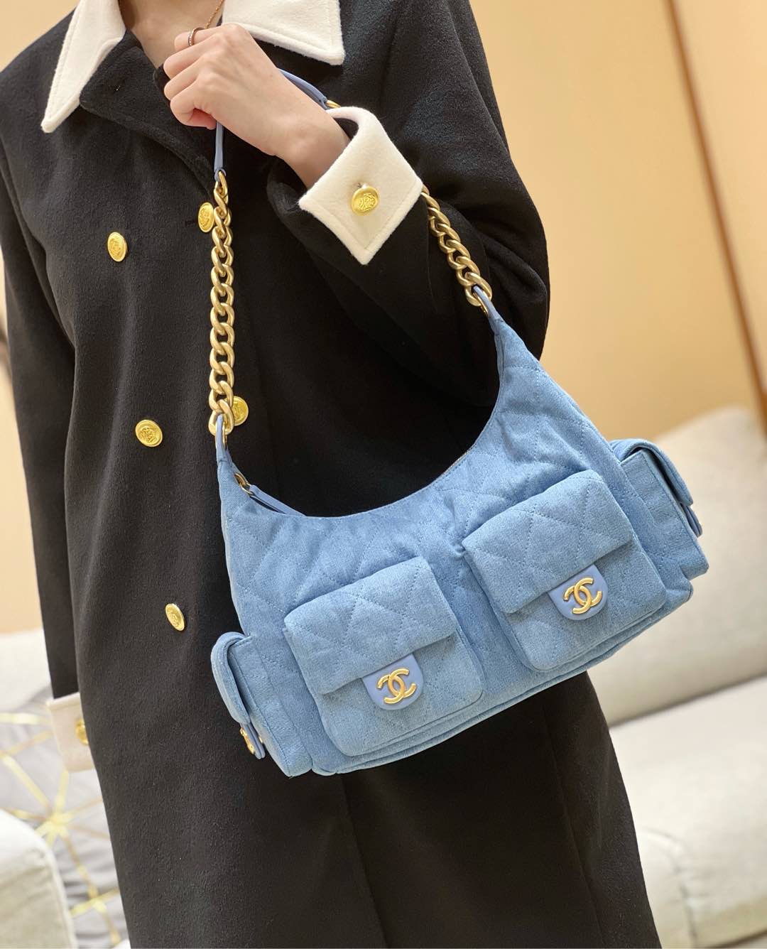 Сумка Chanel 25c Denim Hippie Bag - светло-голубая