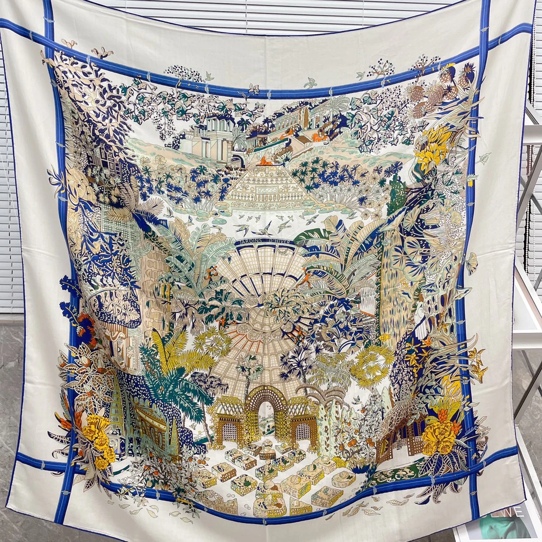 Большой двусторонний шарф Hermes - 136 см - 30 - Шелк 70 - Шерсть - 8