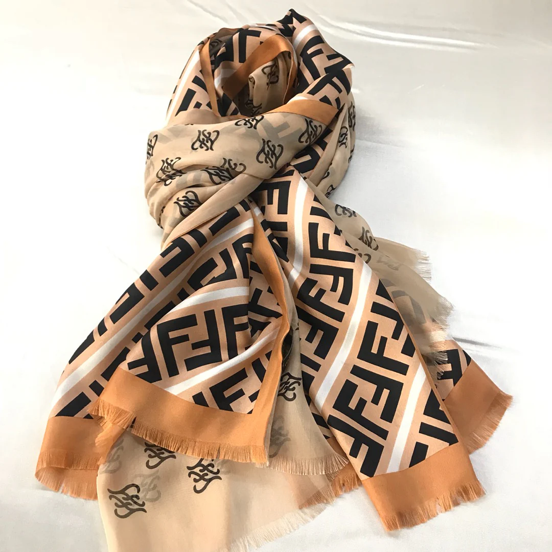 Длинный двуслойный шарф Fendi с бахромой - 70-195 см