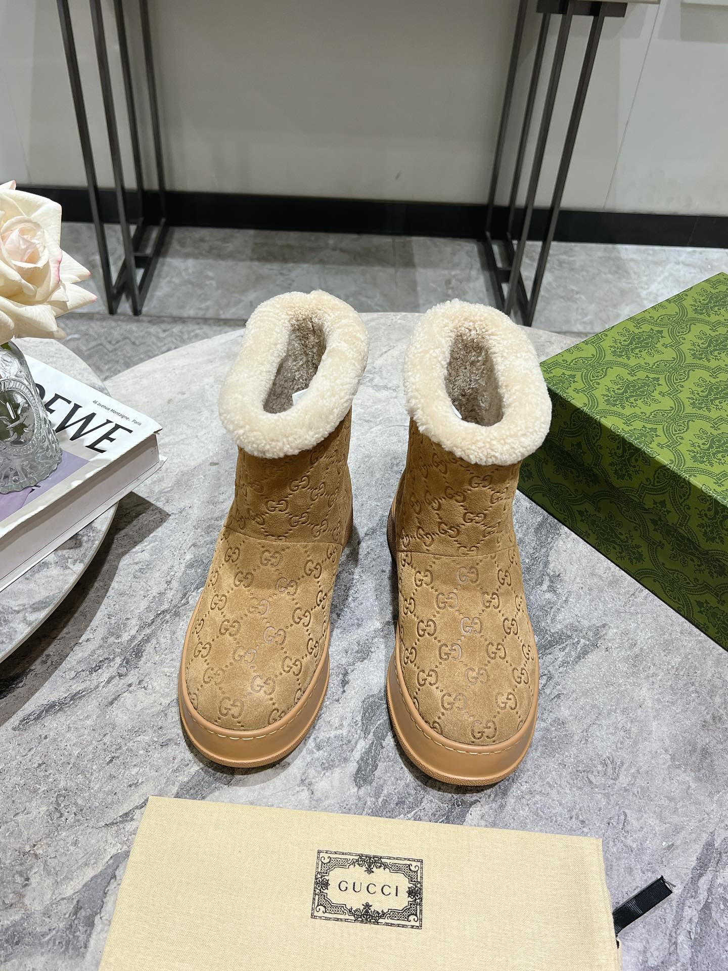 Шерстяные зимние сапоги Gucci 2024 - Кофейно-коричневый