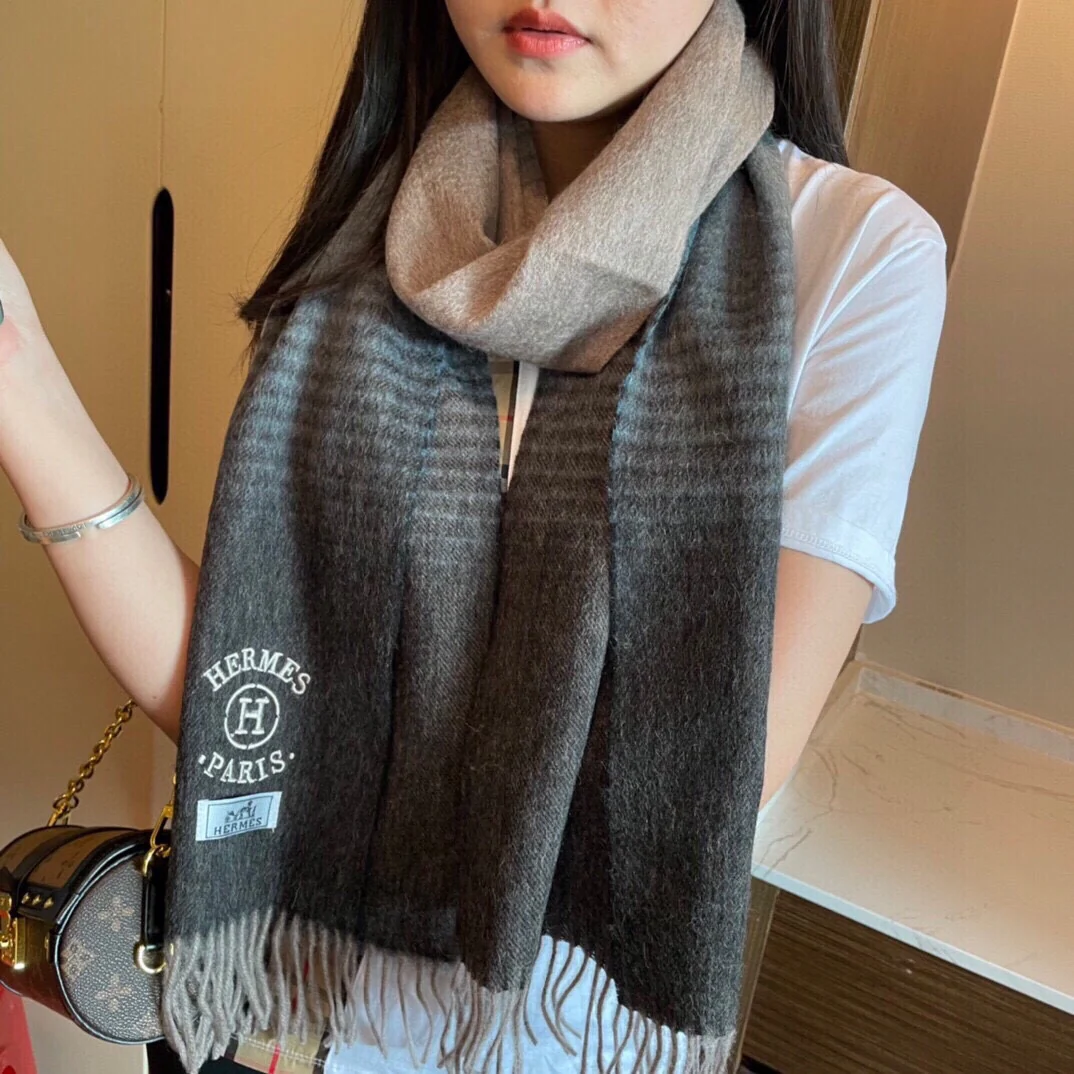 Кашемировый шарф Hermes с градиентным рисунком - 32 см - 180 см