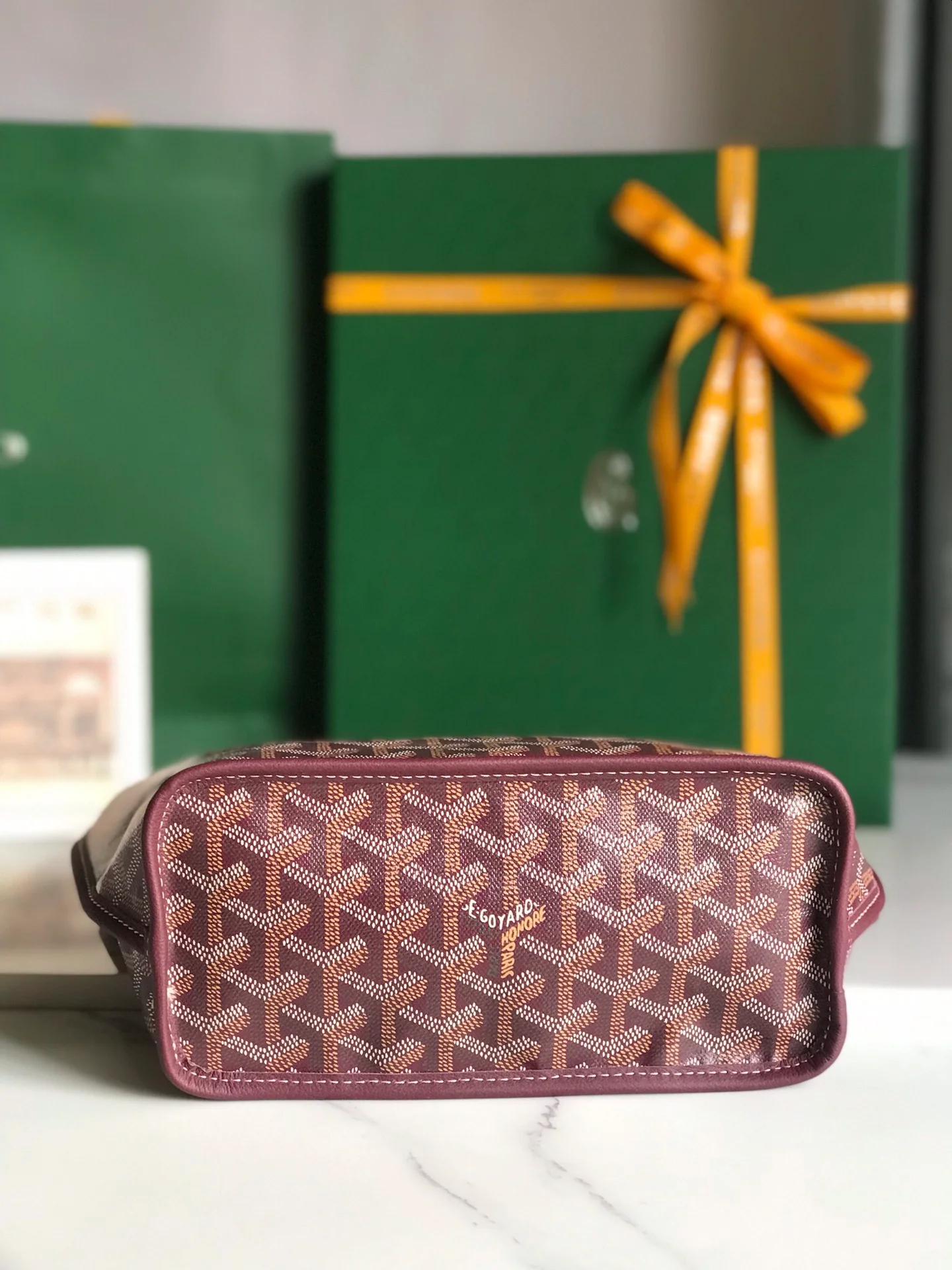 Двусторонняя сумка Goyard из телячьей кожи с узором - бордовая