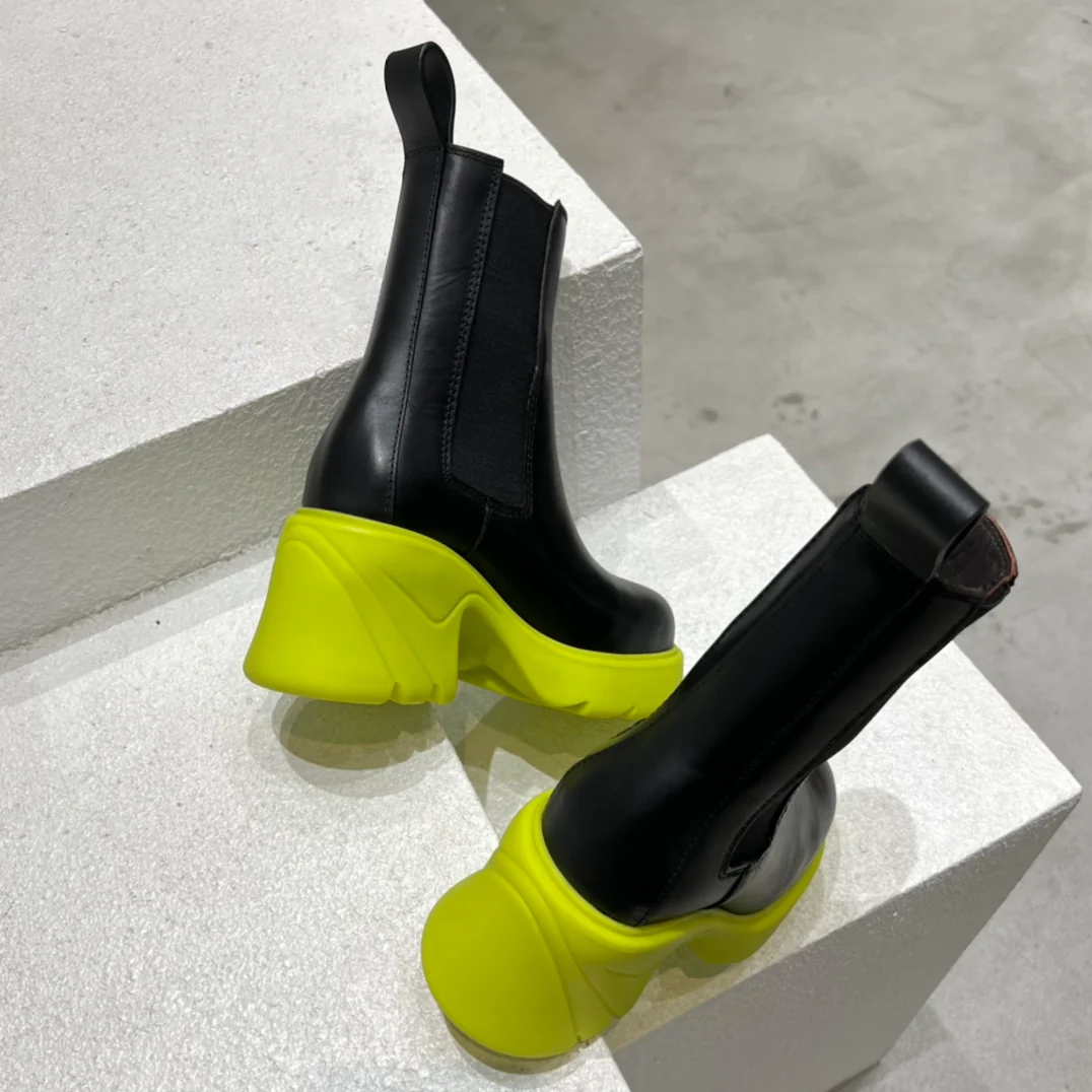 BV-22ss - Ботильоны на платформе до середины икры - Флуоресцентно-желтая подошва