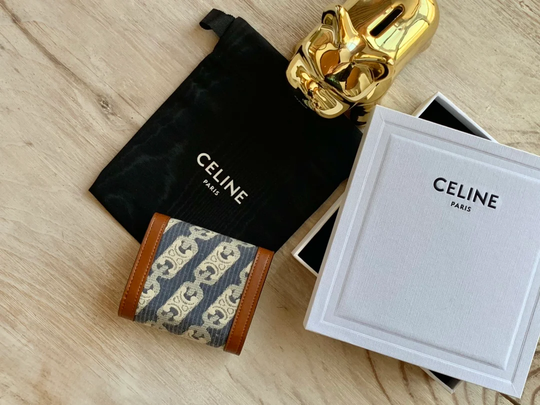 Маленький тканевый кошелек Celine Triomphe с вышивкой - синий