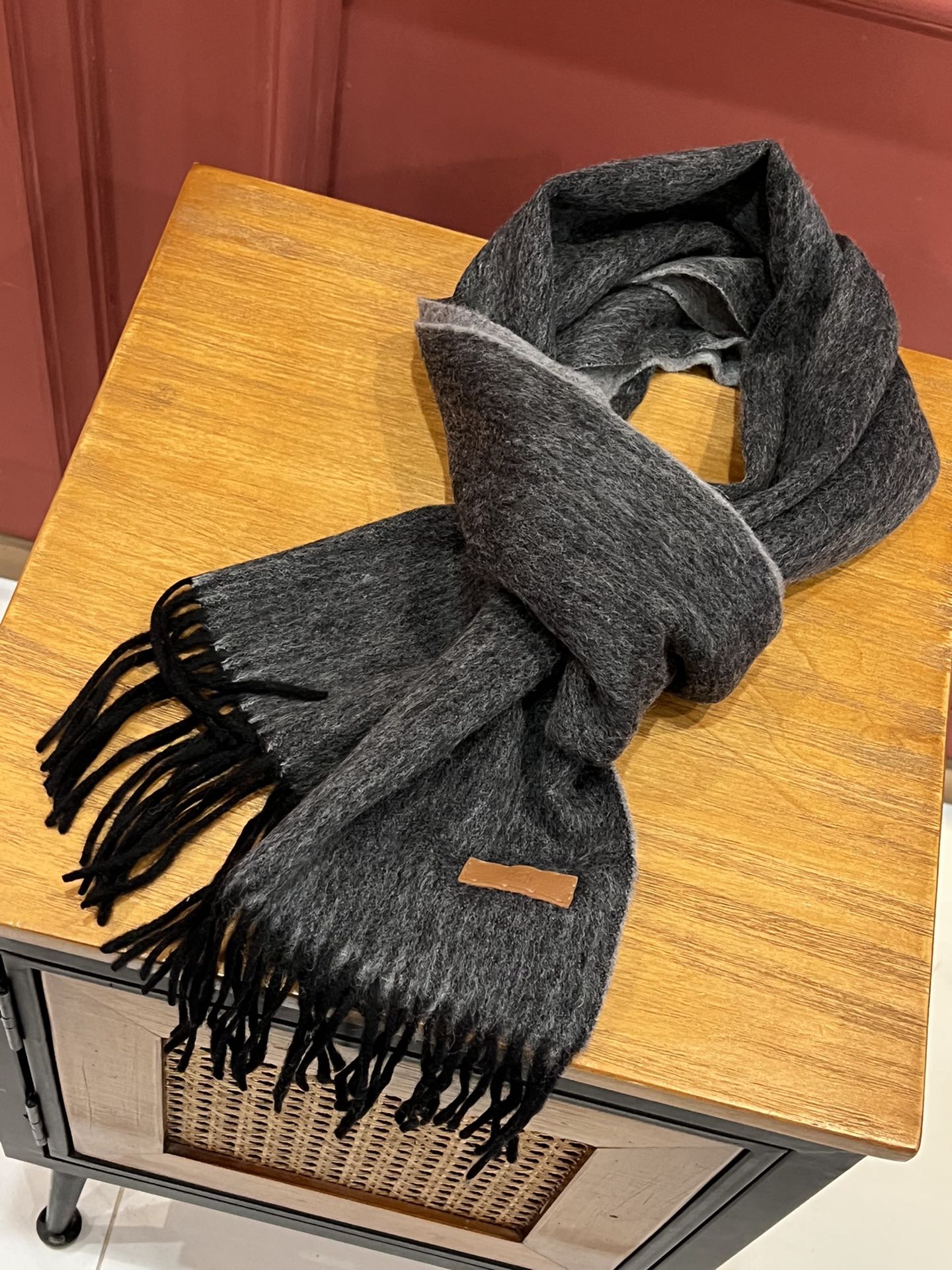 Двусторонний кашемировый шарф Hermes - 180-30 см - Изысканный монгольский кашемир - Темно-серый