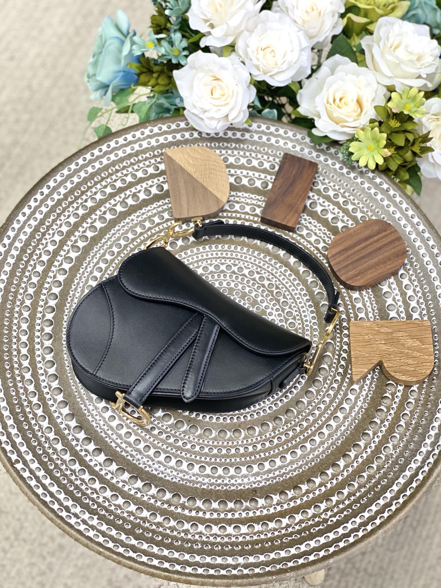 Сумка Dior Saddle Bag - с принтом пальм - маленькая, черная - 19 см