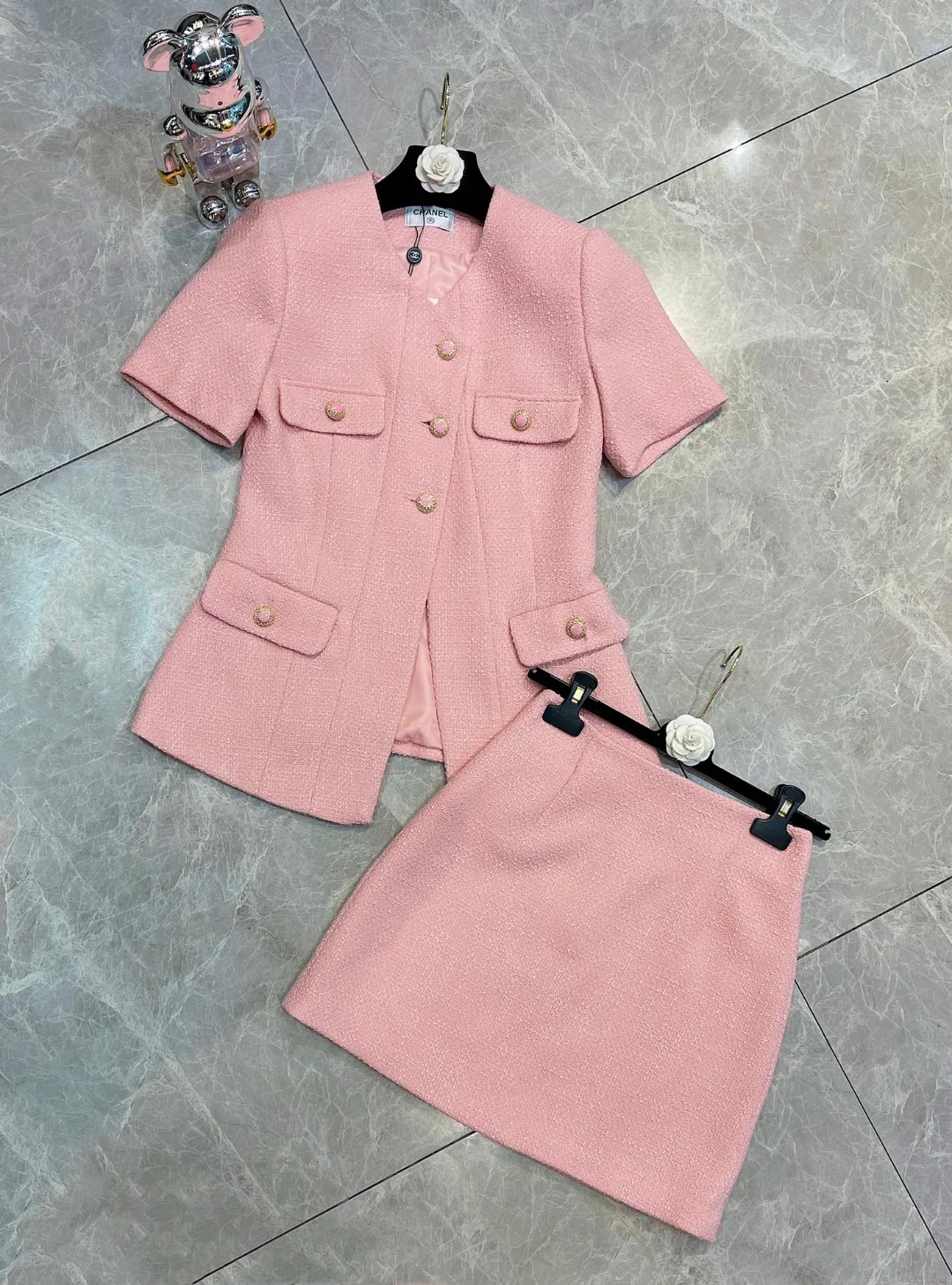 Chanel 2403 - Элегантная твидовая юбка для костюма - Оранжево-розовая