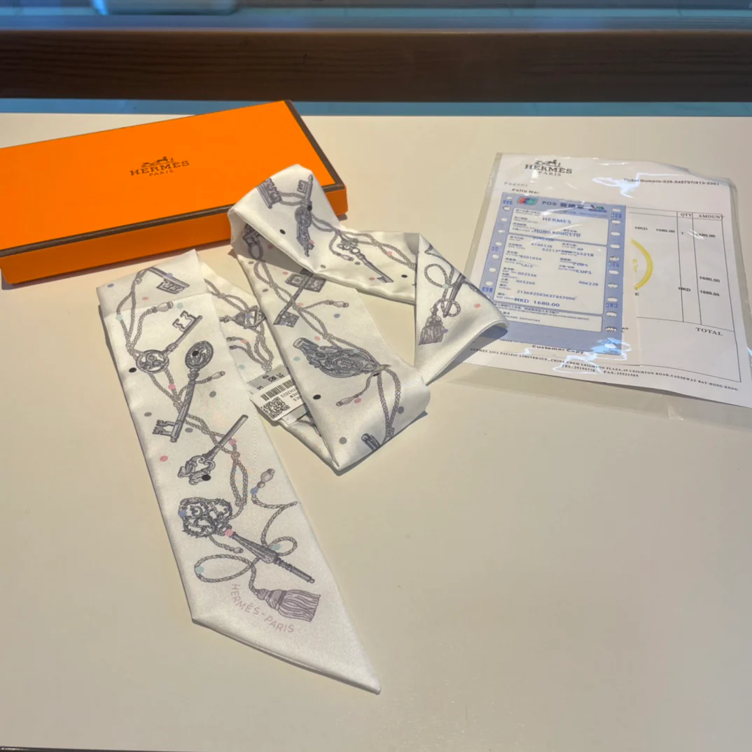 Шарф-слип Hermes Twilly Polka Dot Key - 5-86 см, 100% шелковый твил, двусторонний