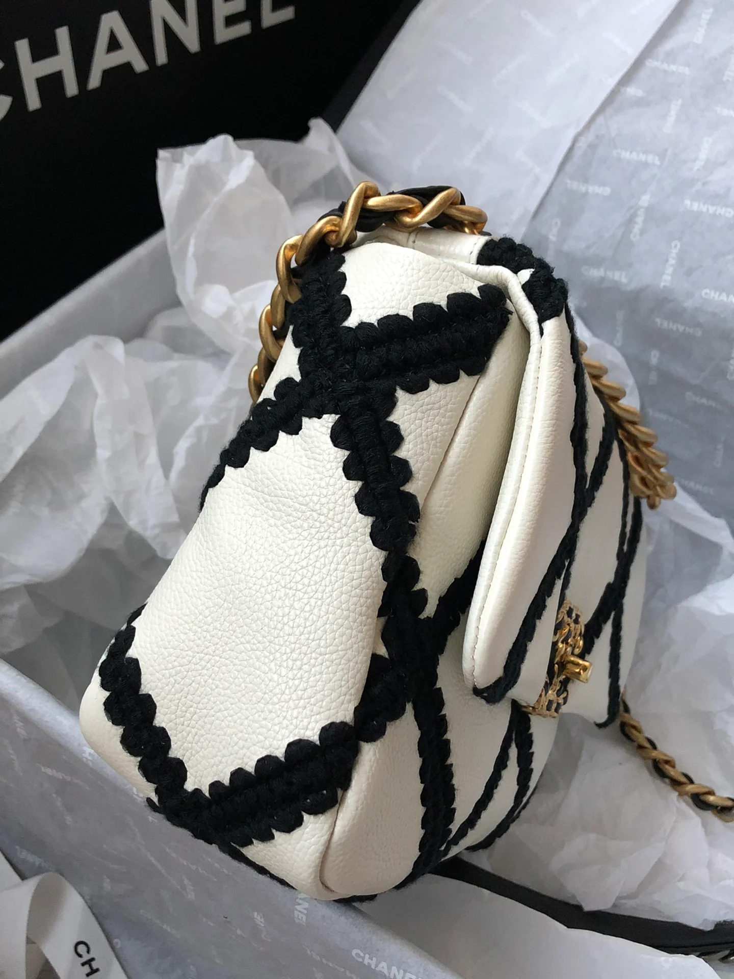 Сумка Chanel 19 - Кожаная - Черно-белый клетчатый узор