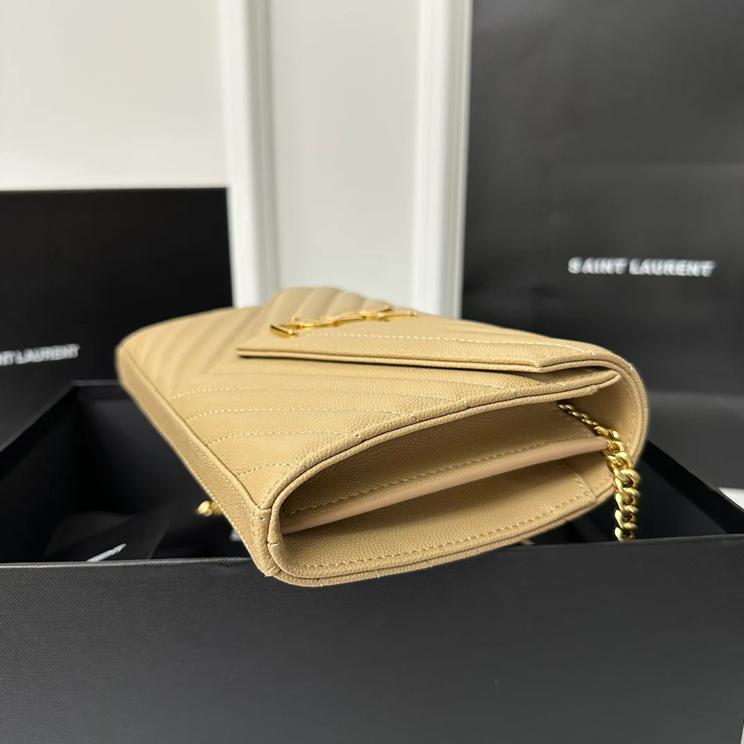 YSL Monogram Caviar WOC Абрикосовый с золотой пряжкой 22 см 1