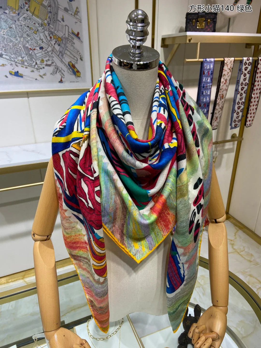 Шарф Hermes Square Kitten Scarf - 140 см - 70% кашемир - 30% шелк