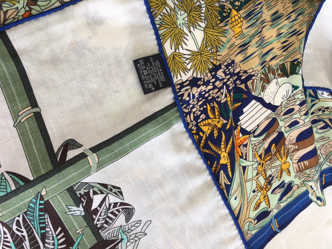 Большой двусторонний шарф Hermes - 140 см - 30 см - Шелк 70 - Шерсть