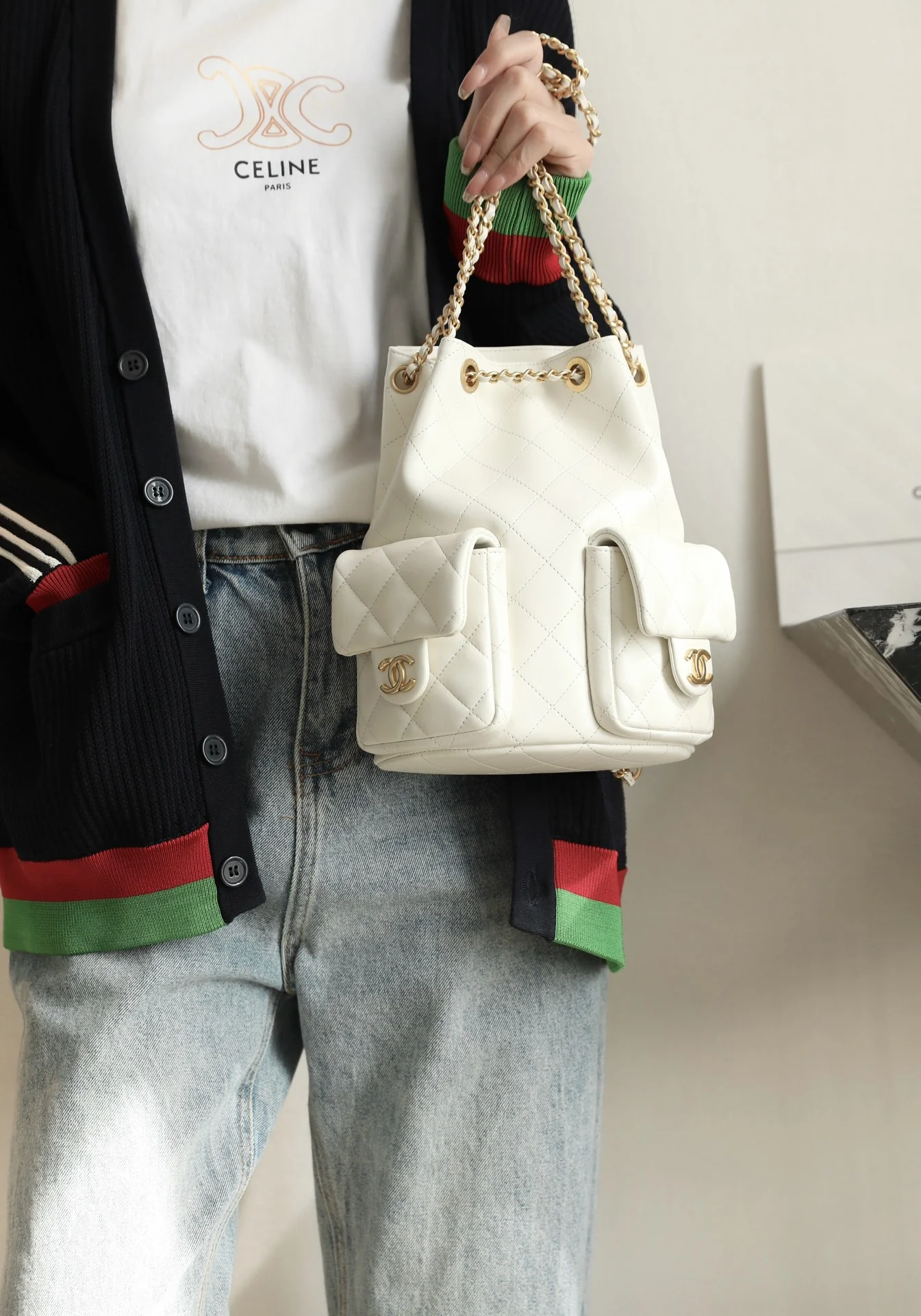 Рюкзак Chanel 25c на завязках - белый