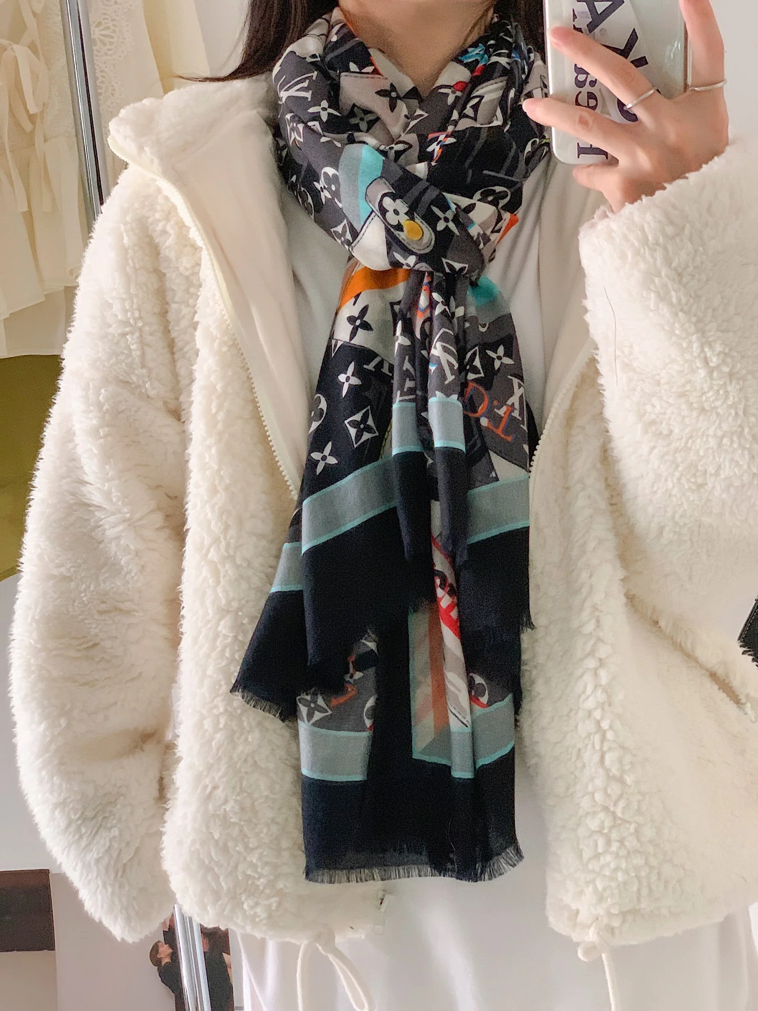 Длинный шарф LV с узором в виде кошелька - 110-200 см - 100% кашемир