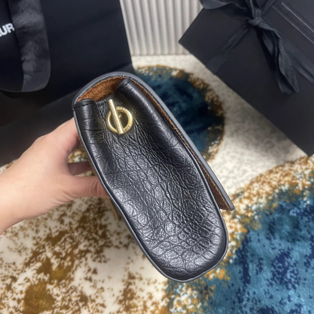 YSL-Kate Double Bread - Кожа с тиснением под крокодила - Черный - 22 см