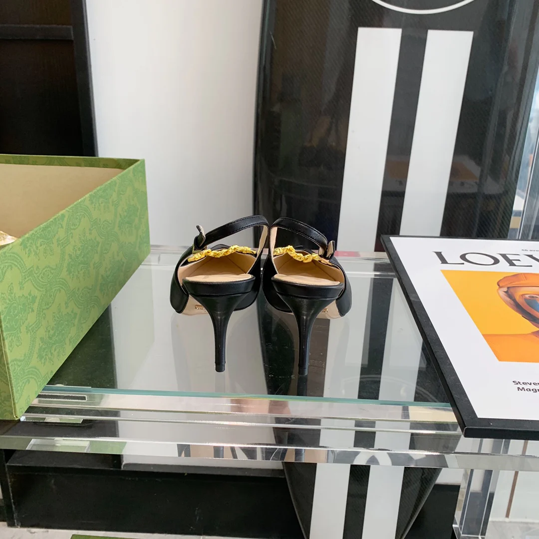 Туфли на высоком каблуке Gucci в стиле ретро с острым носком - 2